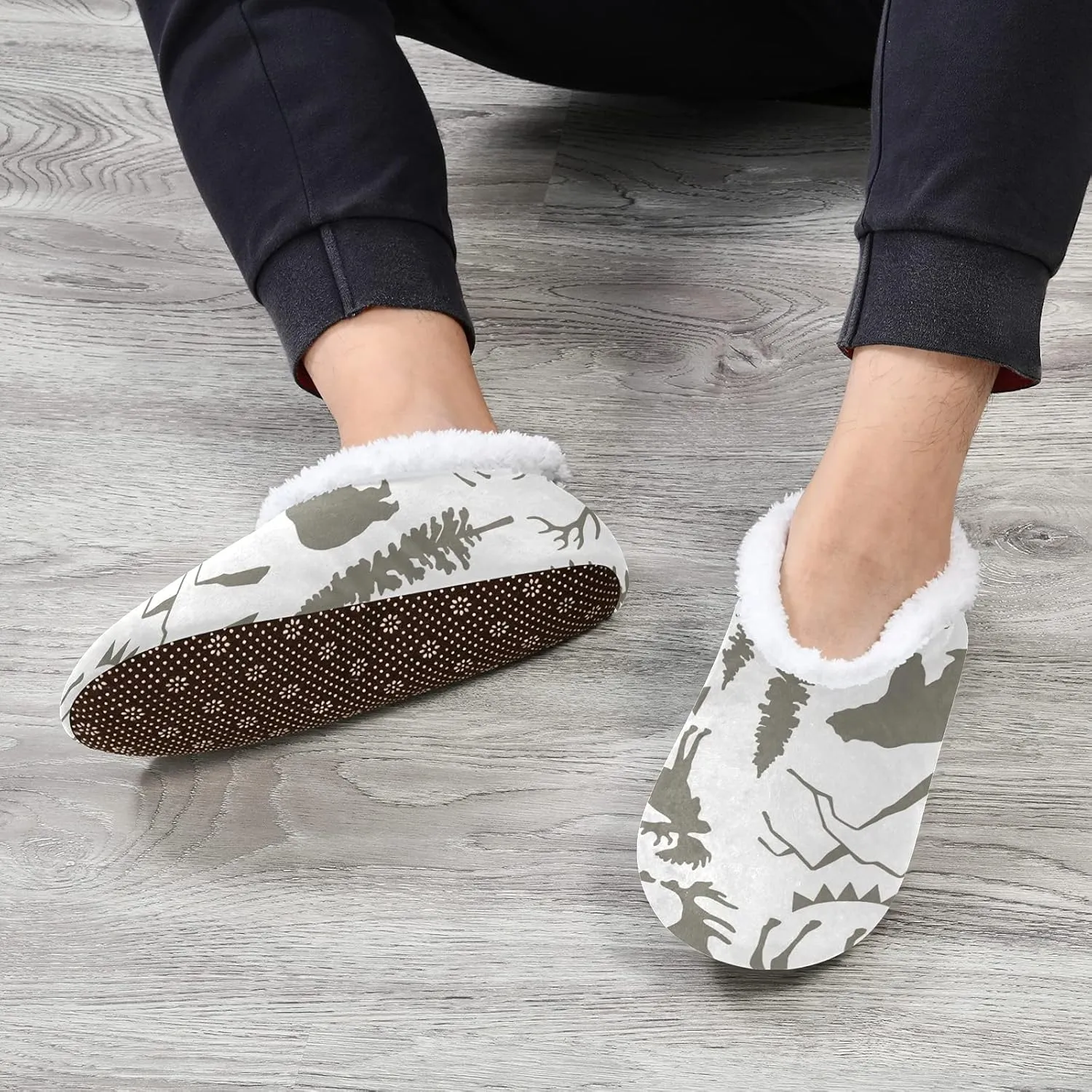 Poeticcity Unisex Fuzzy House Slippers, Warm Fur Lining Shoes, Non-Slip Memory Foam Slippers M-XXL