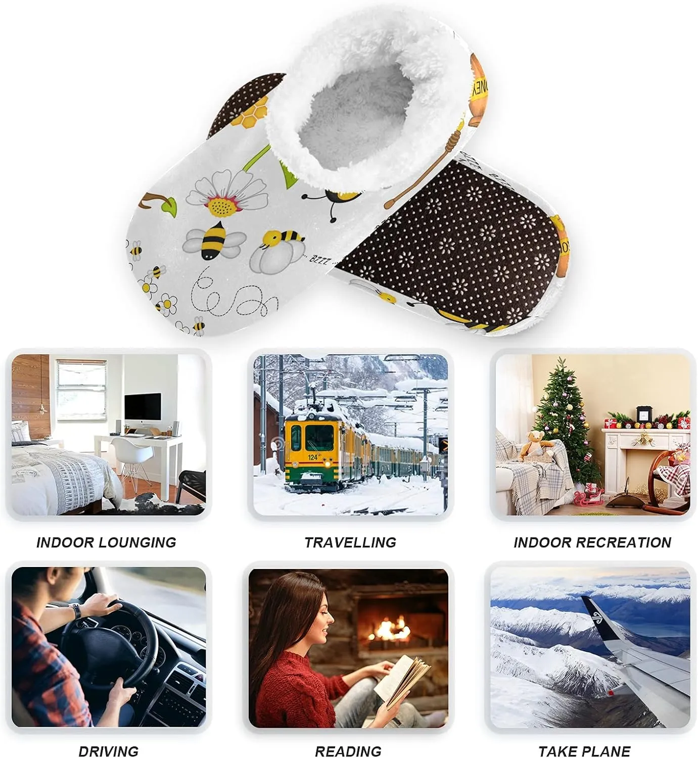 Poeticcity Unisex Fuzzy House Slippers, Warm Fur Lining Shoes, Non-Slip Memory Foam Slippers M-XXL