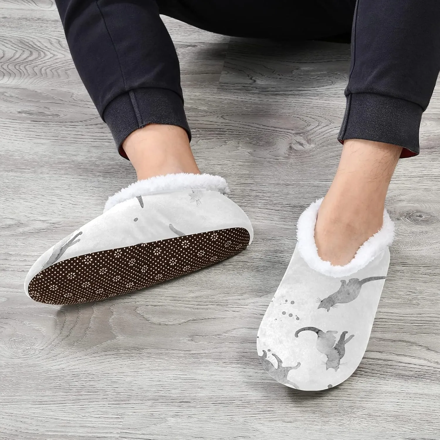 Poeticcity Unisex Fuzzy House Slippers, Warm Fur Lining Shoes, Non-Slip Memory Foam Slippers M-XXL