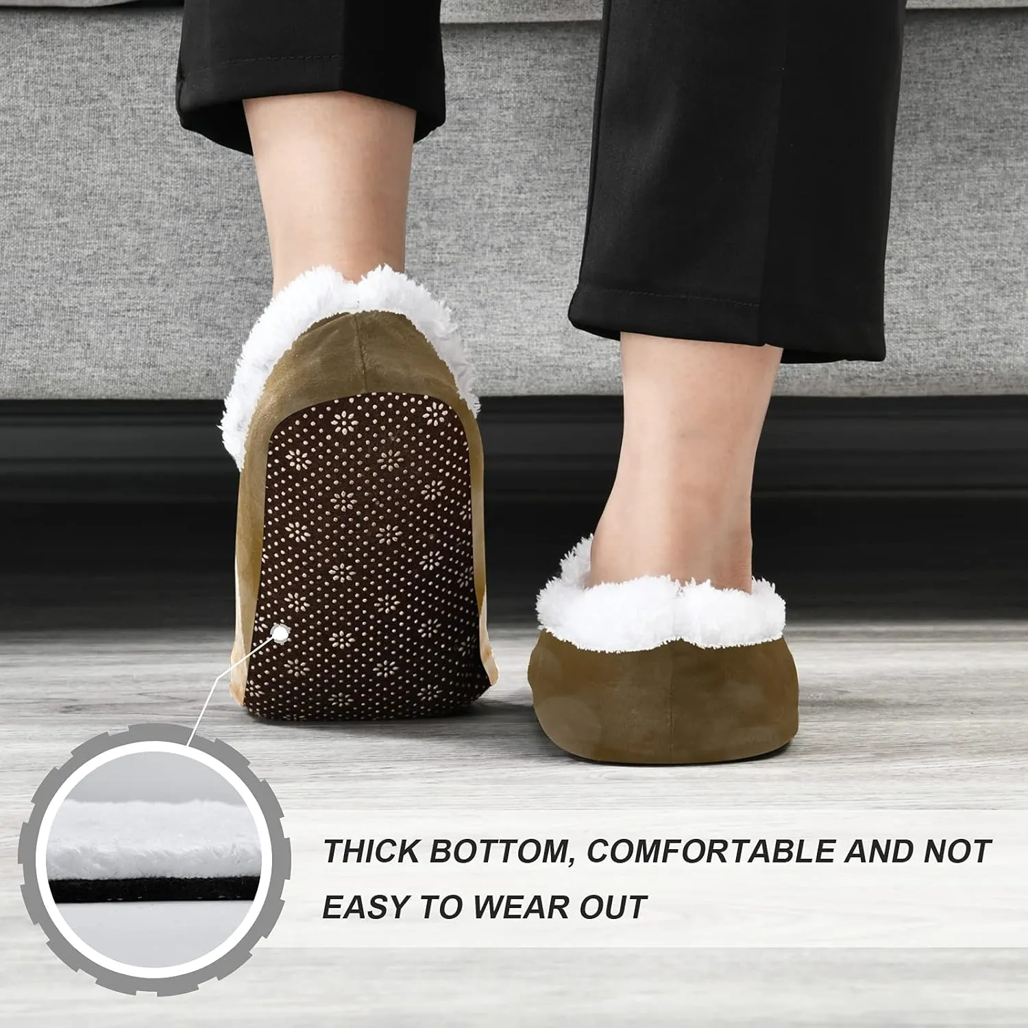 Poeticcity Unisex Fuzzy House Slippers, Warm Fur Lining Shoes, Non-Slip Memory Foam Slippers M-XXL