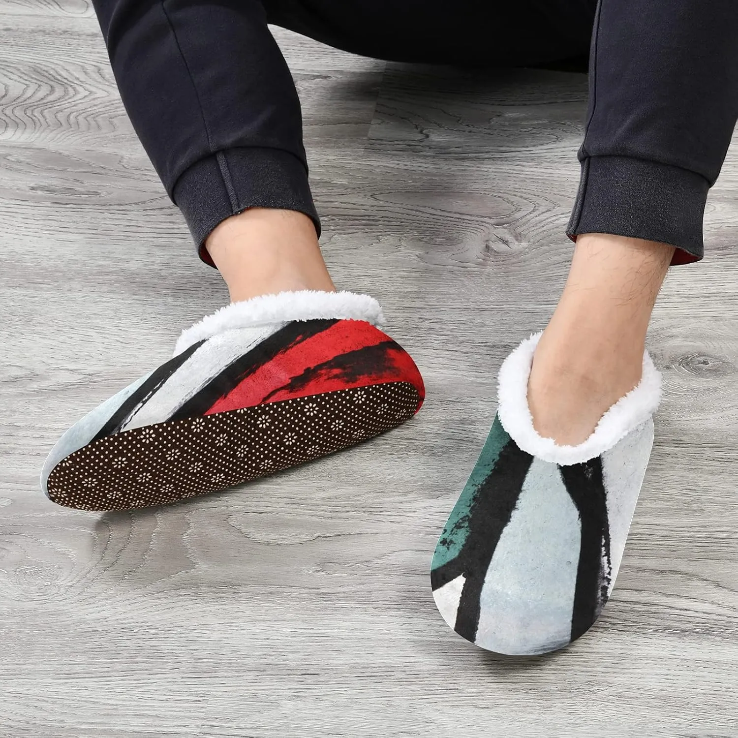 Poeticcity Unisex Fuzzy House Slippers, Warm Fur Lining Shoes, Non-Slip Memory Foam Slippers M-XXL