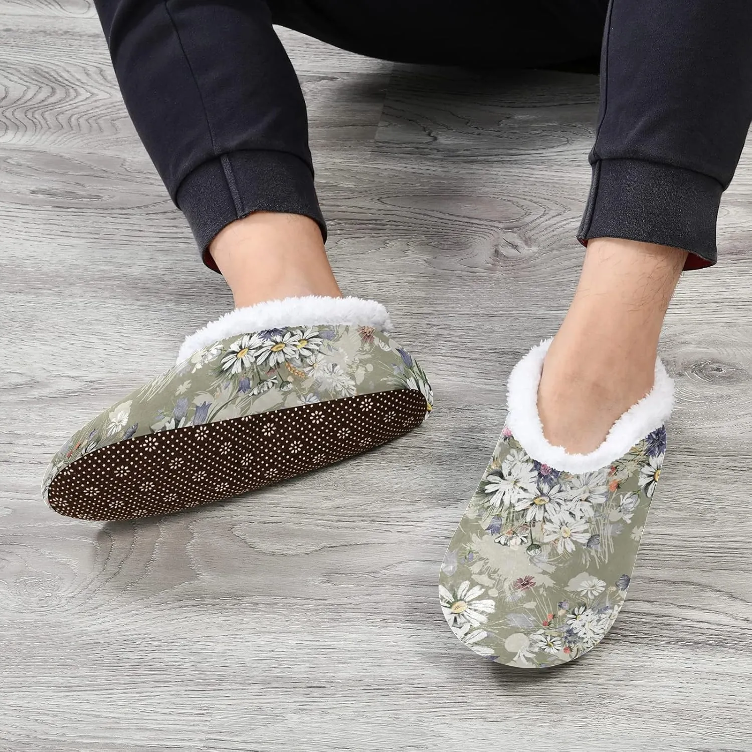 Poeticcity Unisex Fuzzy House Slippers, Warm Fur Lining Shoes, Non-Slip Memory Foam Slippers M-XXL