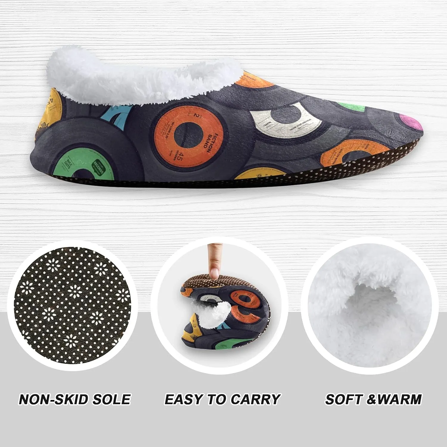 Poeticcity Unisex Fuzzy House Slippers, Warm Fur Lining Shoes, Non-Slip Memory Foam Slippers M-XXL