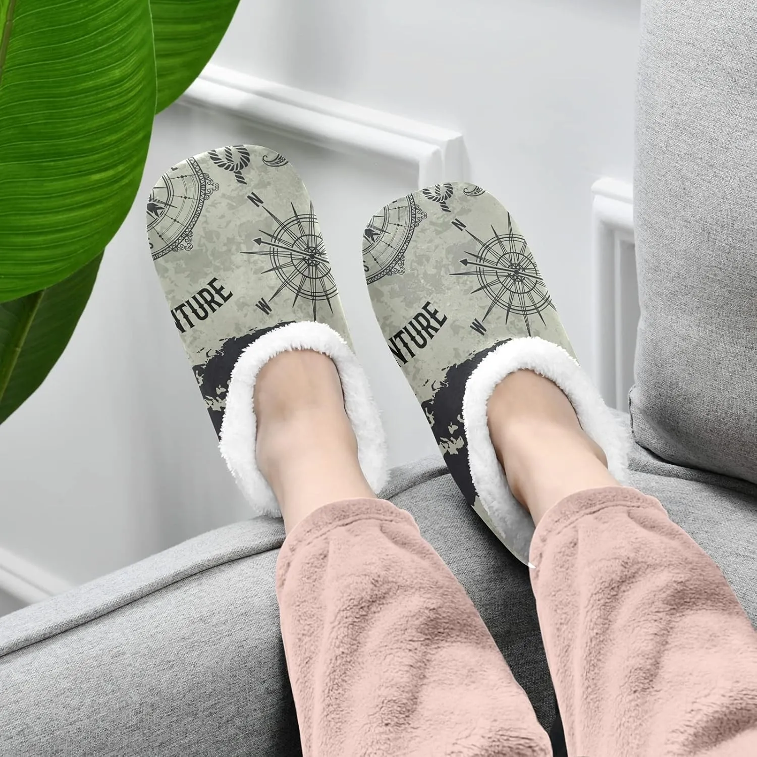 Poeticcity Unisex Fuzzy House Slippers, Warm Fur Lining Shoes, Non-Slip Memory Foam Slippers M-XXL