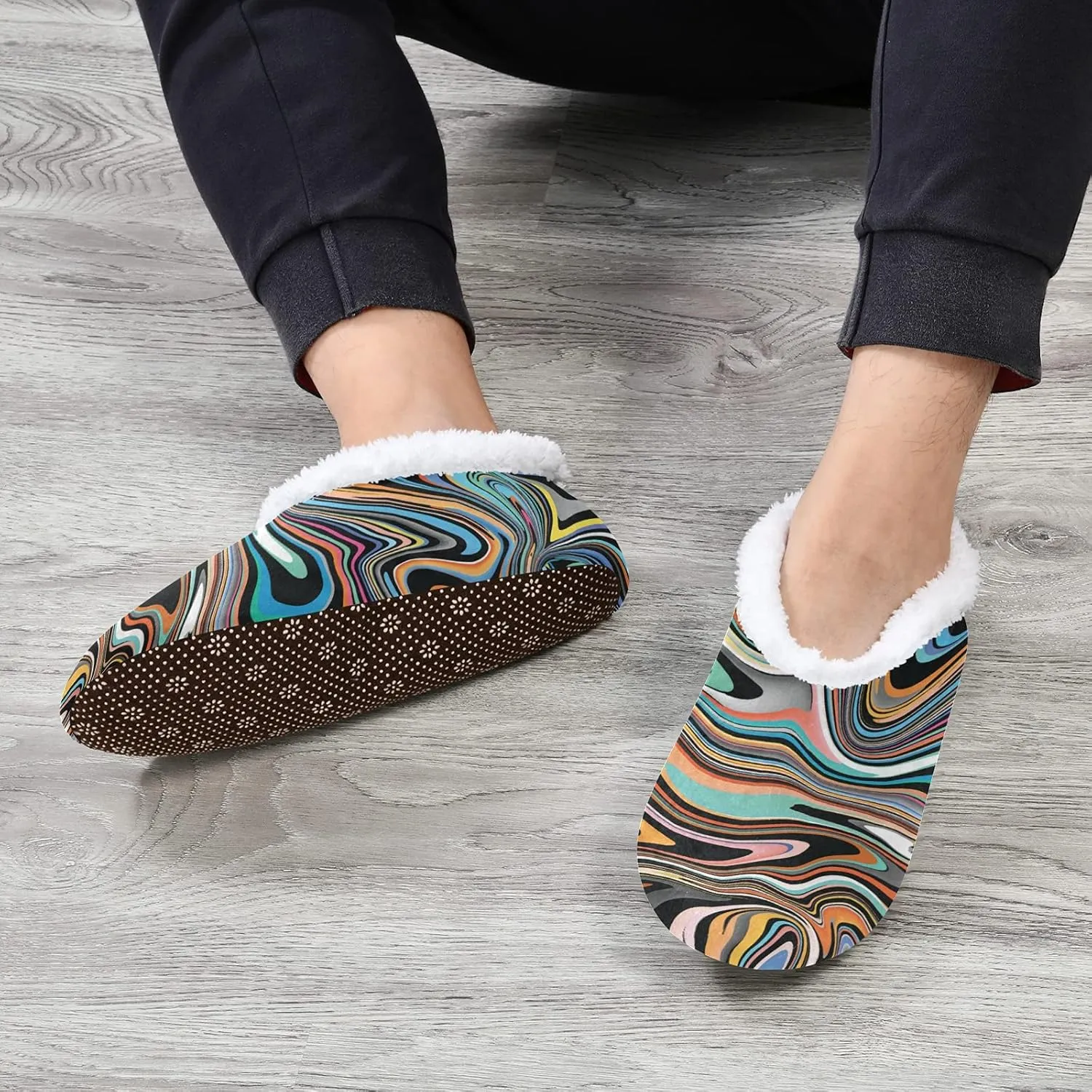 Poeticcity Unisex Fuzzy House Slippers, Warm Fur Lining Shoes, Non-Slip Memory Foam Slippers M-XXL