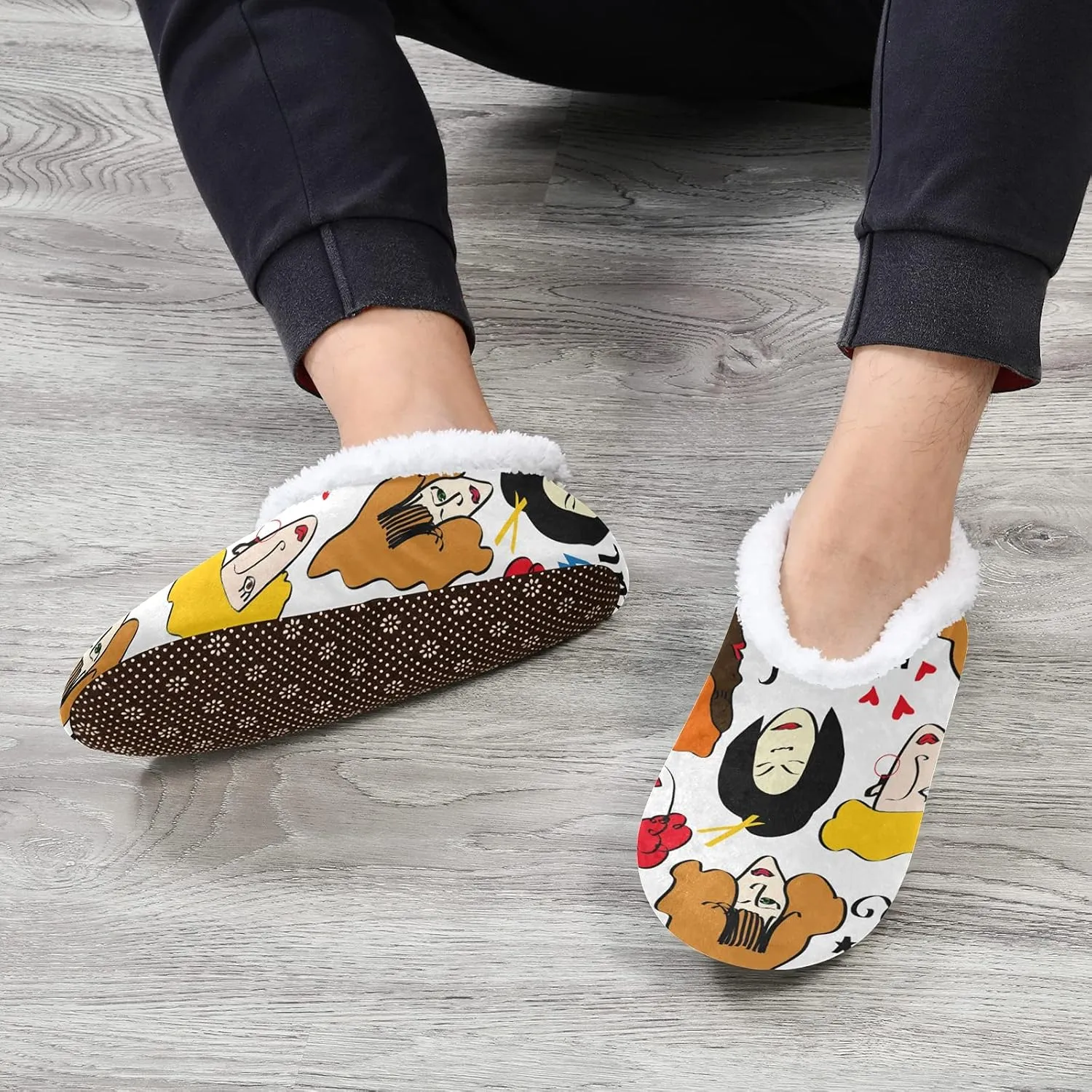 Poeticcity Unisex Fuzzy House Slippers, Warm Fur Lining Shoes, Non-Slip Memory Foam Slippers M-XXL