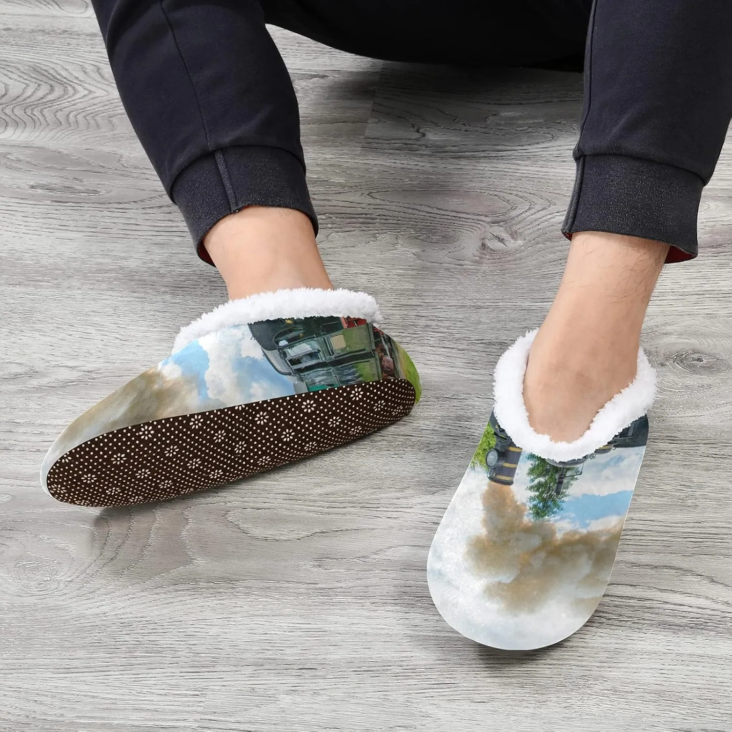 Poeticcity Unisex Fuzzy House Slippers, Warm Fur Lining Shoes, Non-Slip Memory Foam Slippers M-XXL