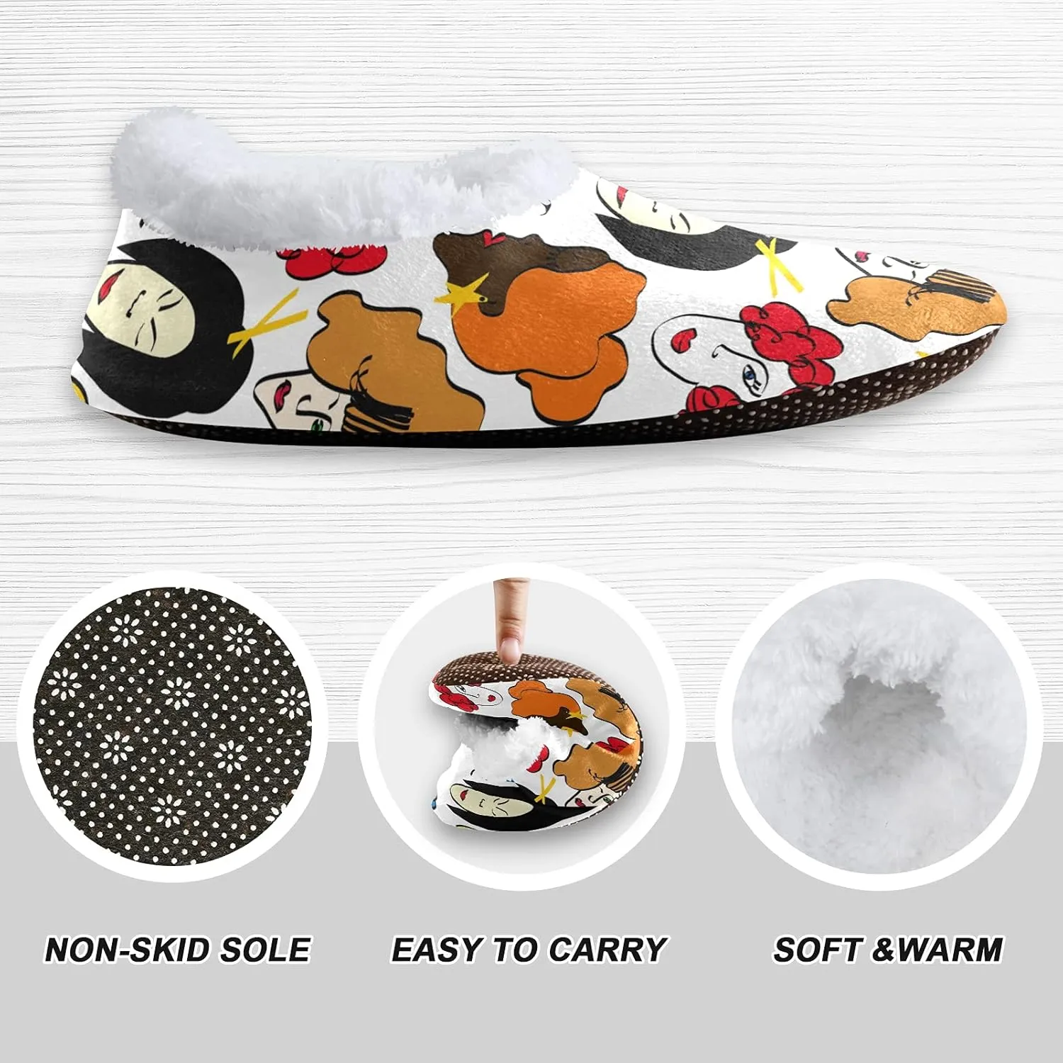 Poeticcity Unisex Fuzzy House Slippers, Warm Fur Lining Shoes, Non-Slip Memory Foam Slippers M-XXL