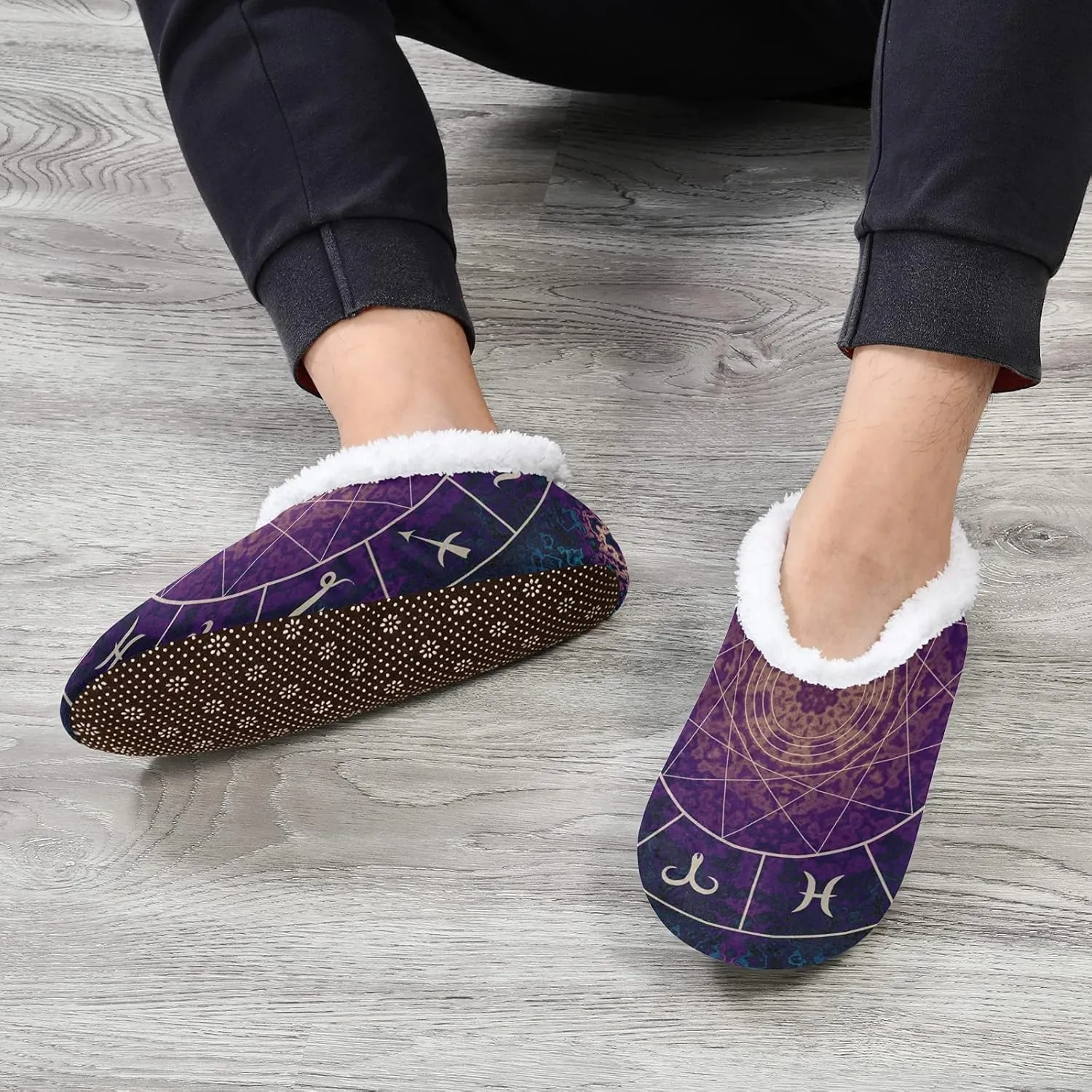 Poeticcity Unisex Fuzzy House Slippers, Warm Fur Lining Shoes, Non-Slip Memory Foam Slippers M-XXL