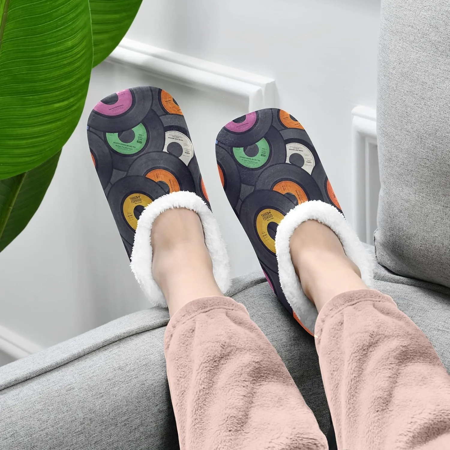 Poeticcity Unisex Fuzzy House Slippers, Warm Fur Lining Shoes, Non-Slip Memory Foam Slippers M-XXL