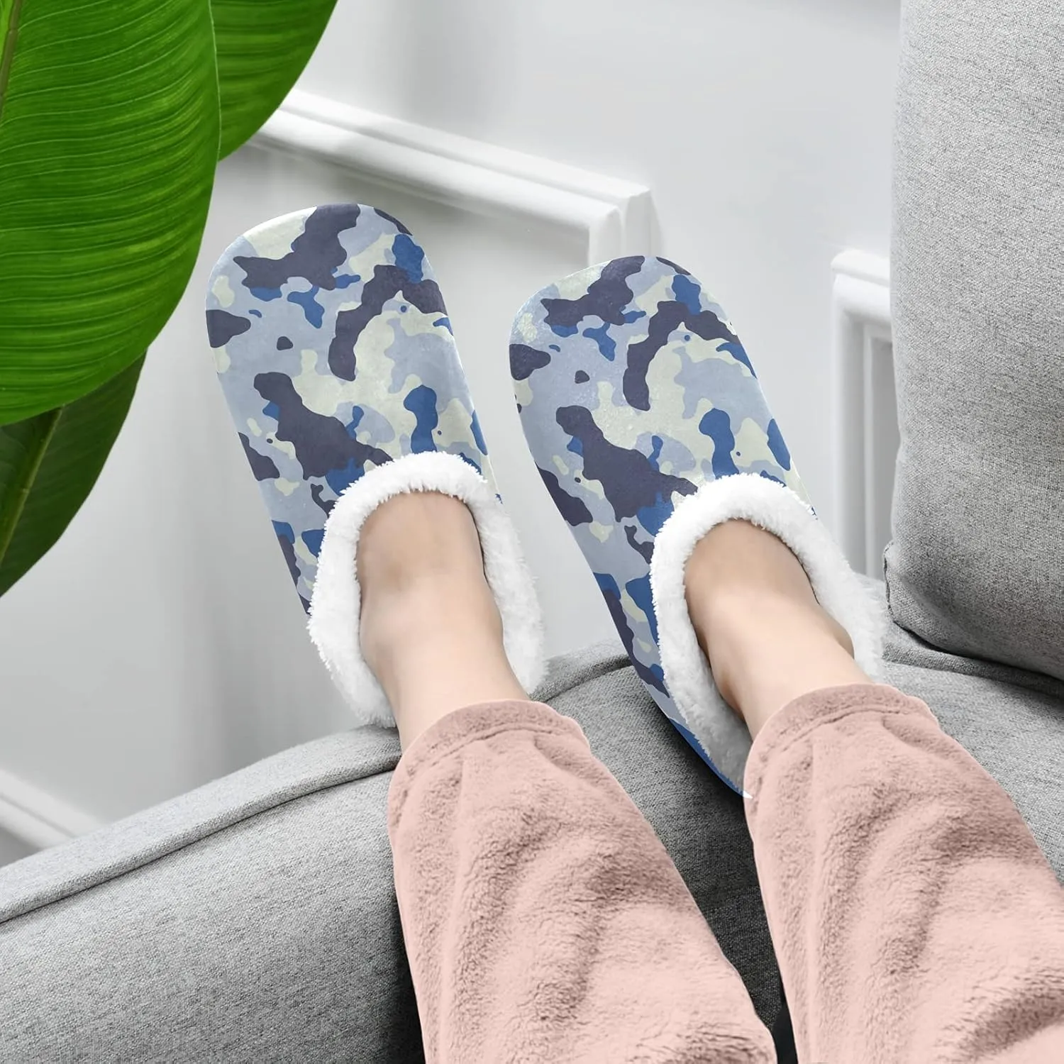 Poeticcity Unisex Fuzzy House Slippers, Warm Fur Lining Shoes, Non-Slip Memory Foam Slippers M-XXL