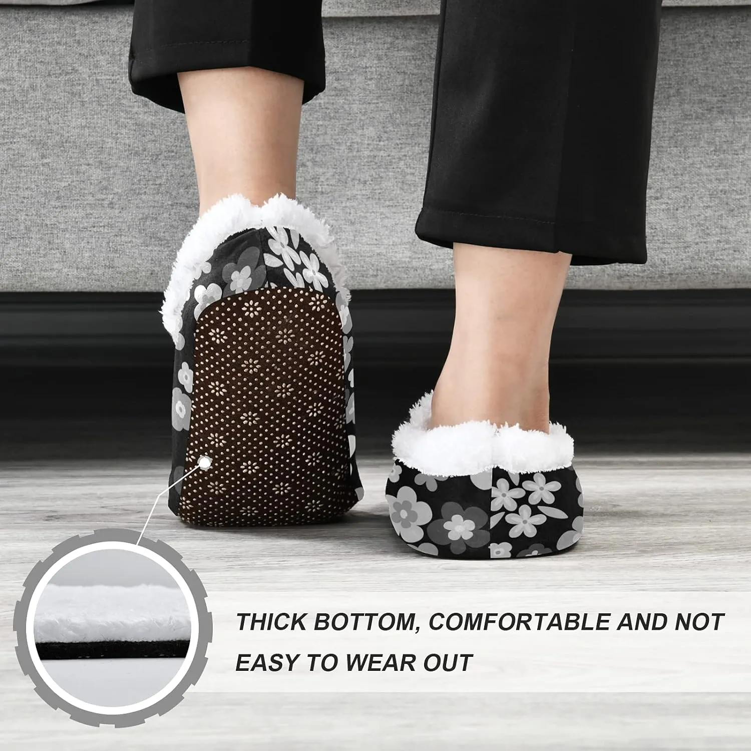 Poeticcity Unisex Fuzzy House Slippers, Warm Fur Lining Shoes, Non-Slip Memory Foam Slippers M-XXL