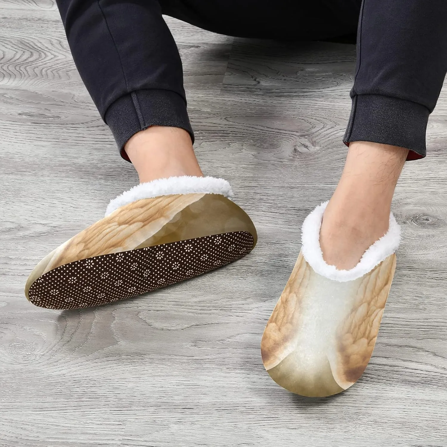 Poeticcity Unisex Fuzzy House Slippers, Warm Fur Lining Shoes, Non-Slip Memory Foam Slippers M-XXL