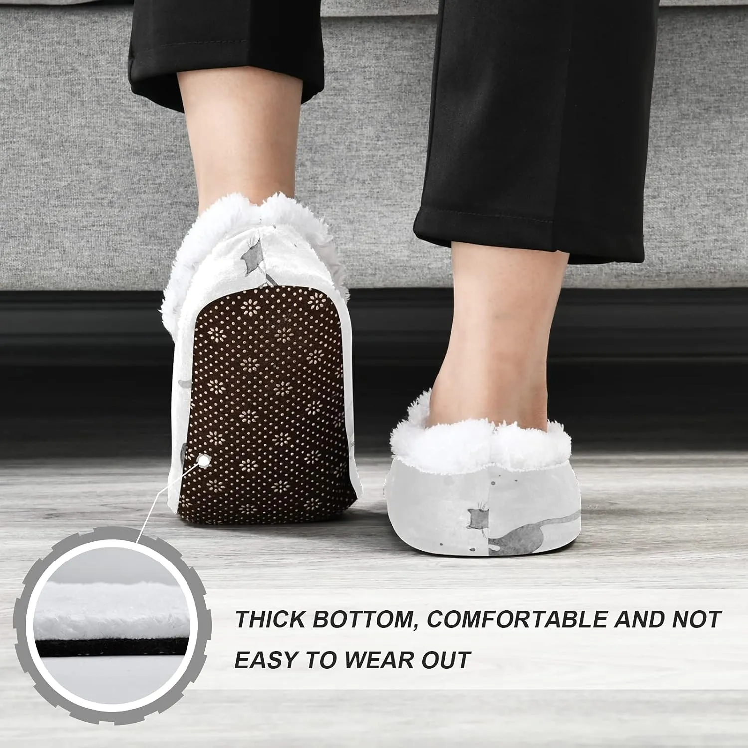Poeticcity Unisex Fuzzy House Slippers, Warm Fur Lining Shoes, Non-Slip Memory Foam Slippers M-XXL