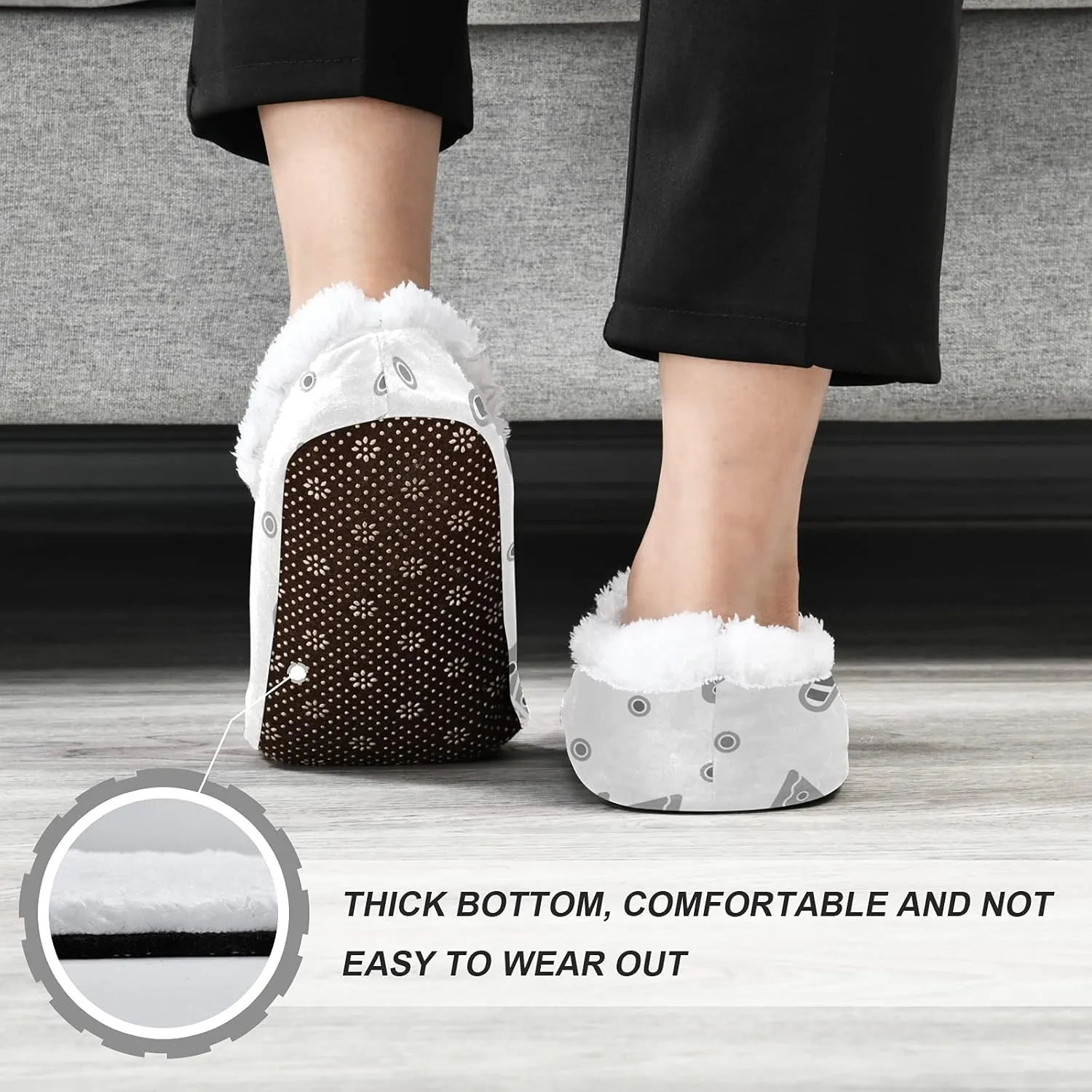 Poeticcity Unisex Fuzzy House Slippers, Warm Fur Lining Shoes, Non-Slip Memory Foam Slippers M-XXL