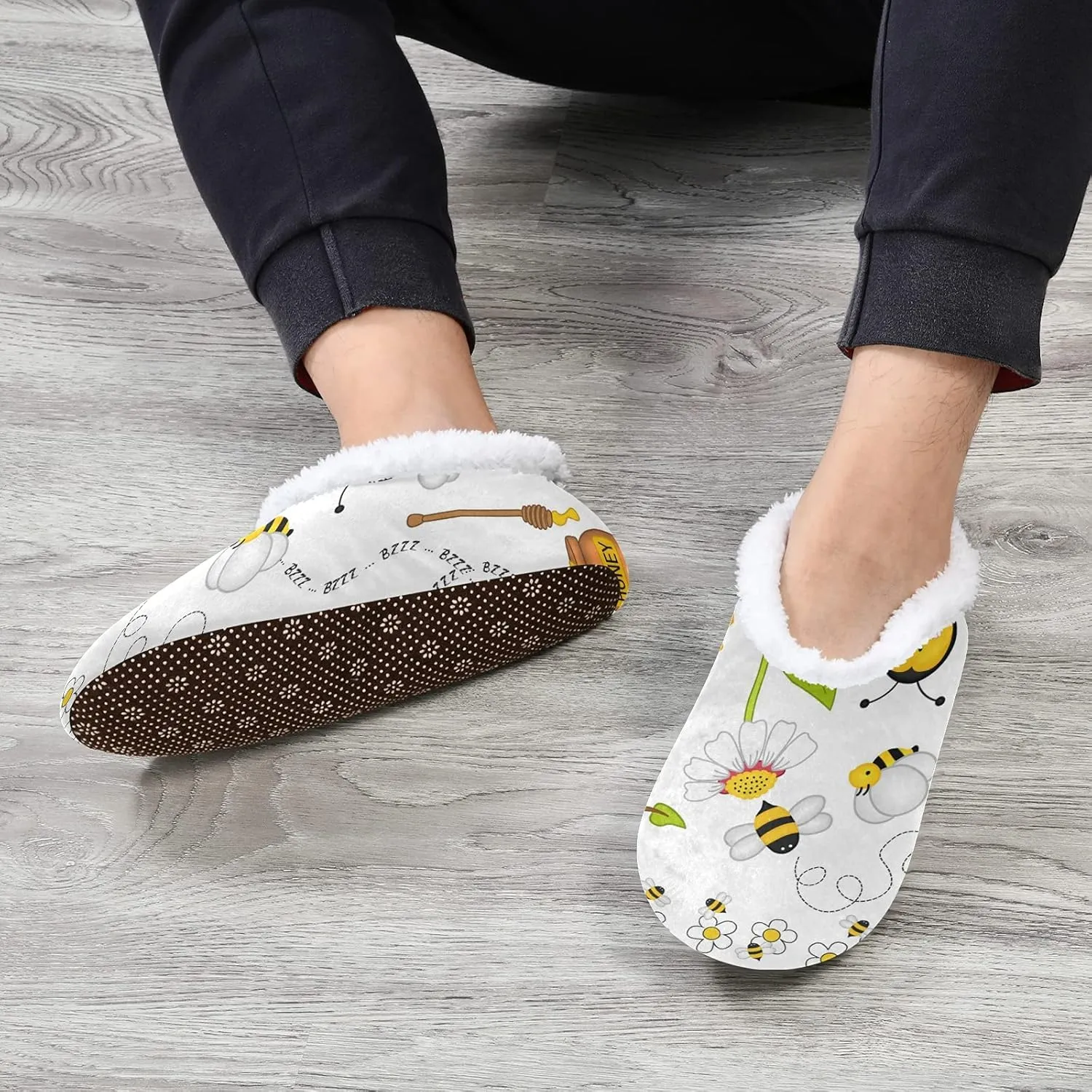 Poeticcity Unisex Fuzzy House Slippers, Warm Fur Lining Shoes, Non-Slip Memory Foam Slippers M-XXL