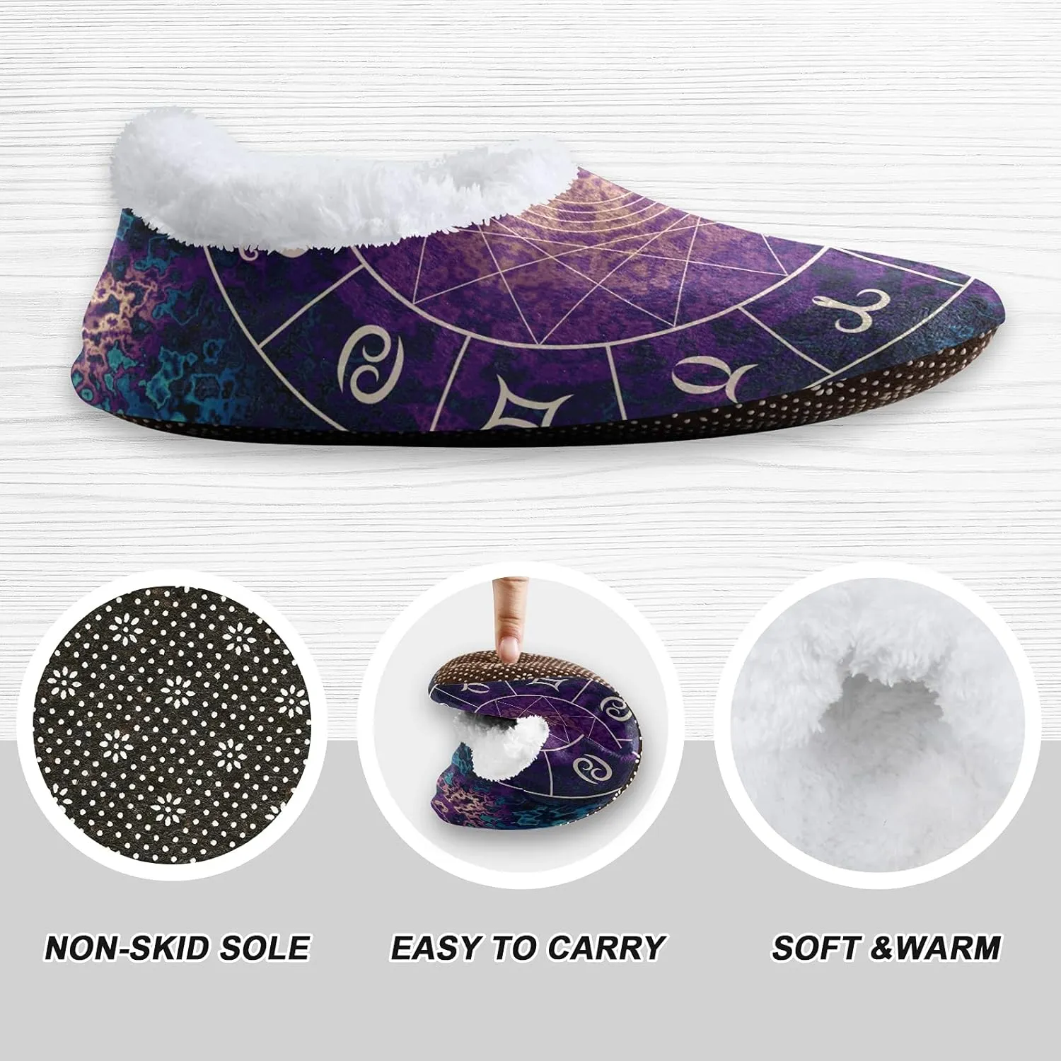 Poeticcity Unisex Fuzzy House Slippers, Warm Fur Lining Shoes, Non-Slip Memory Foam Slippers M-XXL