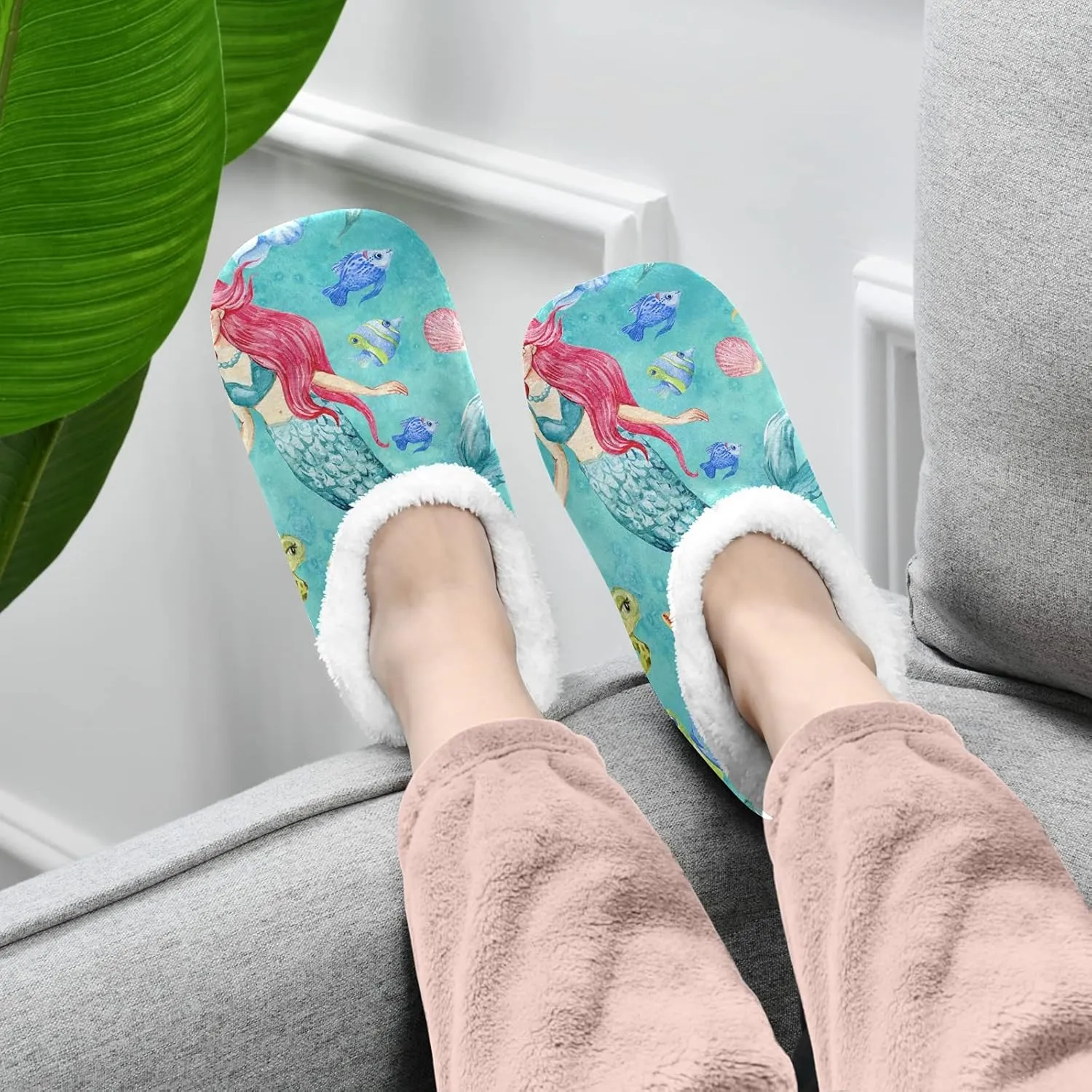 Poeticcity Unisex Fuzzy House Slippers, Warm Fur Lining Shoes, Non-Slip Memory Foam Slippers M-XXL