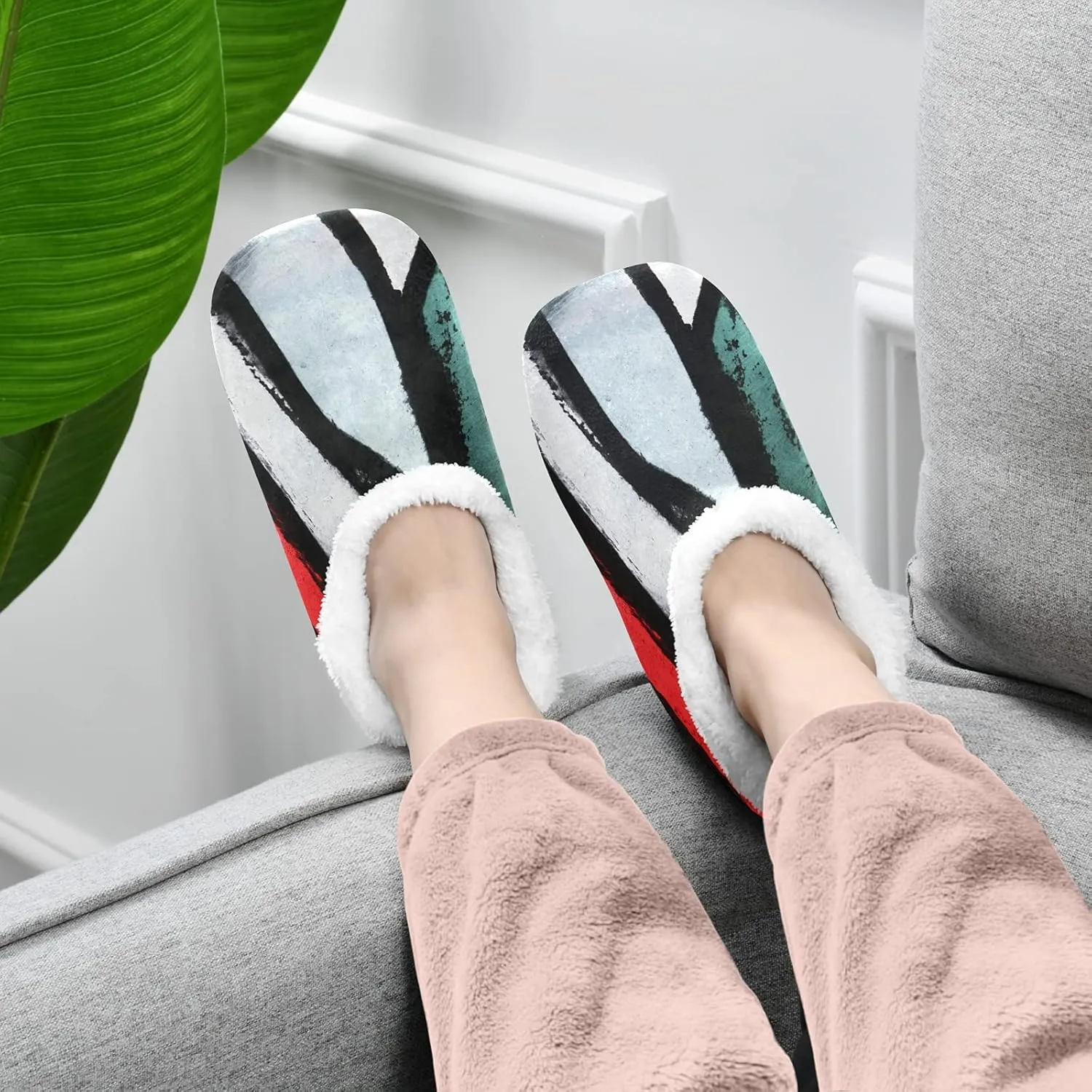 Poeticcity Unisex Fuzzy House Slippers, Warm Fur Lining Shoes, Non-Slip Memory Foam Slippers M-XXL