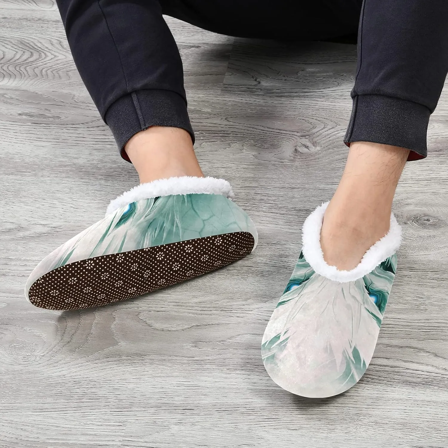 Poeticcity Unisex Fuzzy House Slippers, Warm Fur Lining Shoes, Non-Slip Memory Foam Slippers M-XXL