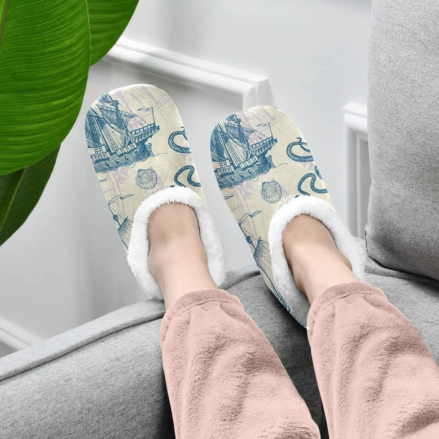 Poeticcity Unisex Fuzzy House Slippers, Warm Fur Lining Shoes, Non-Slip Memory Foam Slippers M-XXL