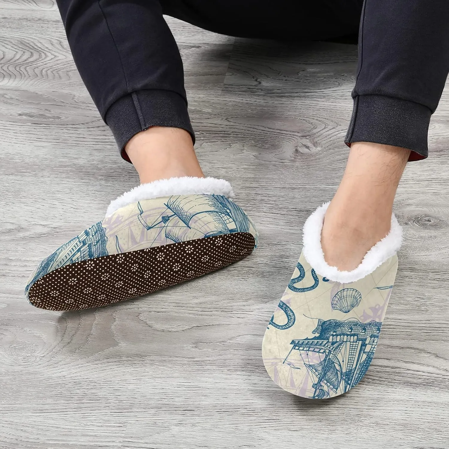 Poeticcity Unisex Fuzzy House Slippers, Warm Fur Lining Shoes, Non-Slip Memory Foam Slippers M-XXL