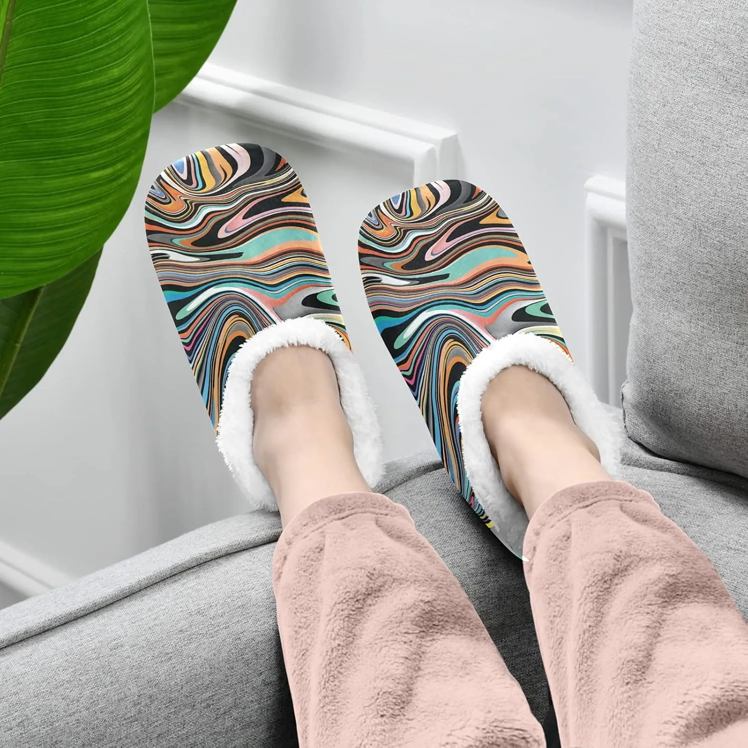 Poeticcity Unisex Fuzzy House Slippers, Warm Fur Lining Shoes, Non-Slip Memory Foam Slippers M-XXL