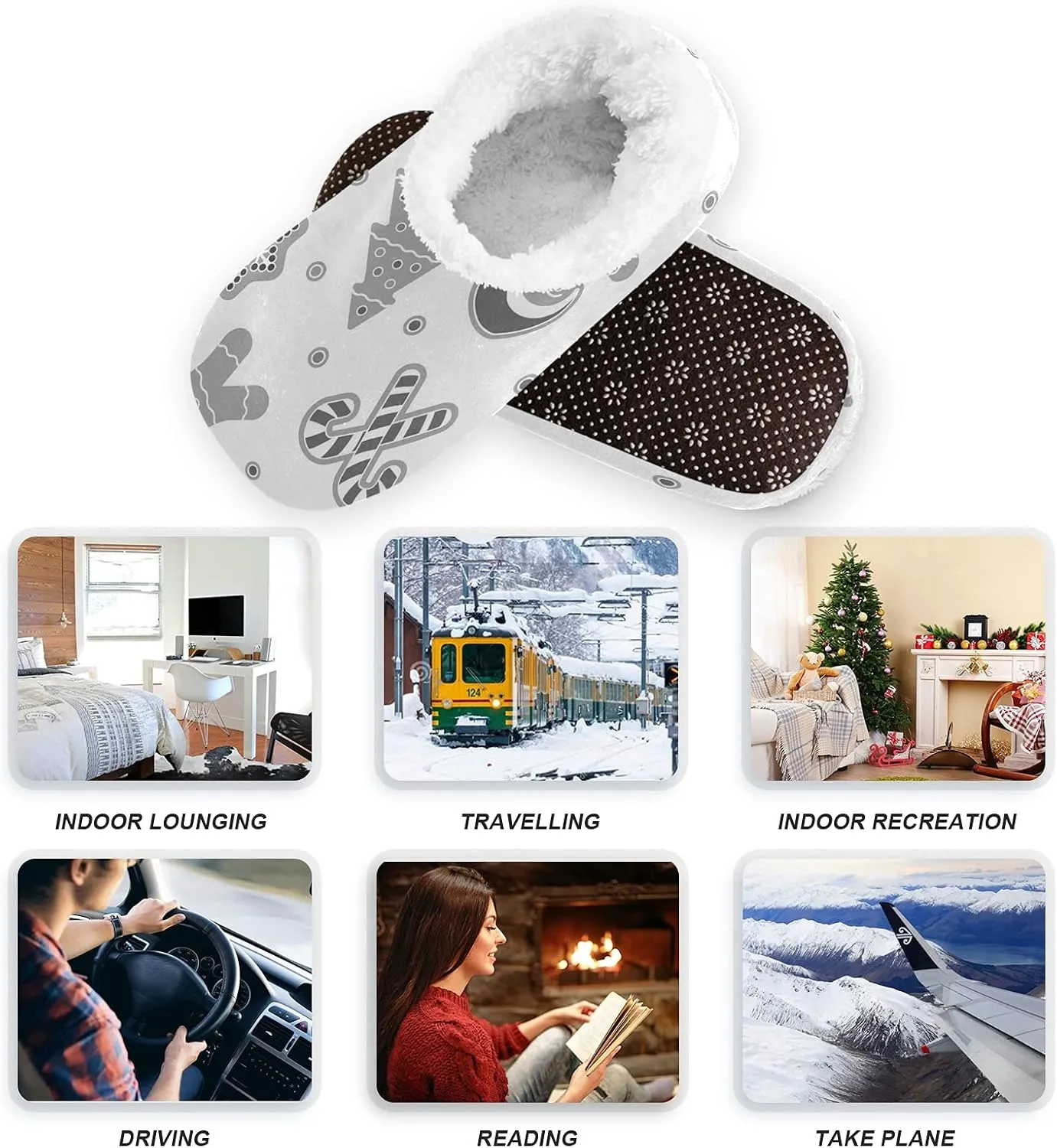 Poeticcity Unisex Fuzzy House Slippers, Warm Fur Lining Shoes, Non-Slip Memory Foam Slippers M-XXL