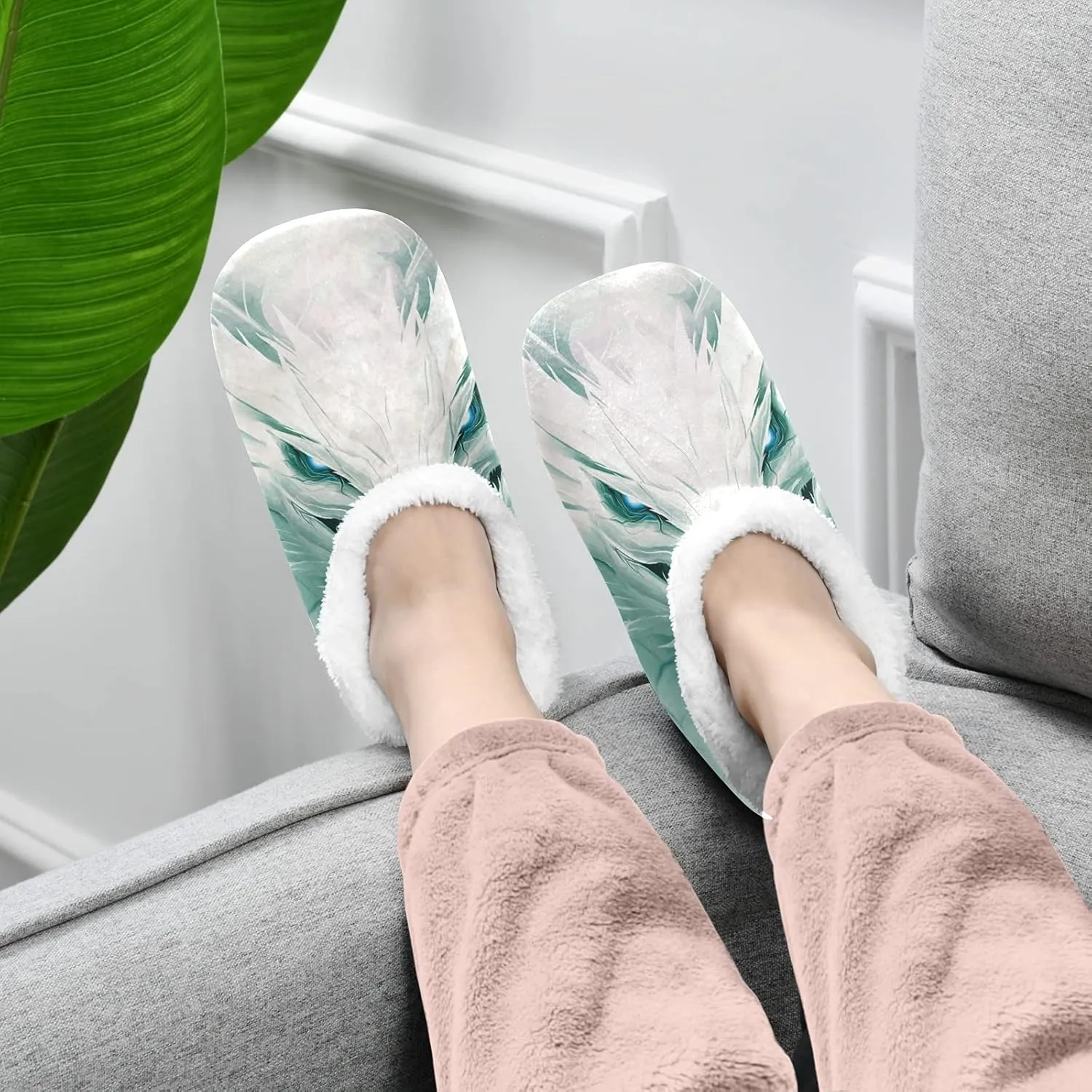 Poeticcity Unisex Fuzzy House Slippers, Warm Fur Lining Shoes, Non-Slip Memory Foam Slippers M-XXL