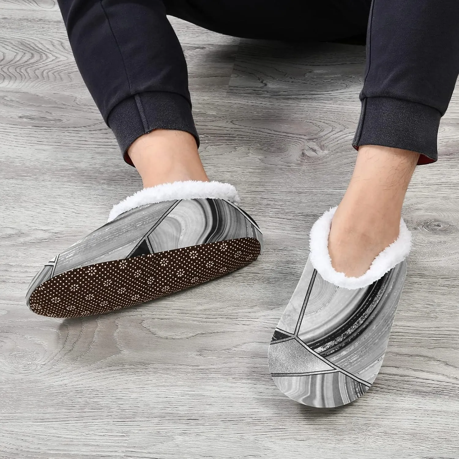 Poeticcity Unisex Fuzzy House Slippers, Warm Fur Lining Shoes, Non-Slip Memory Foam Slippers M-XXL