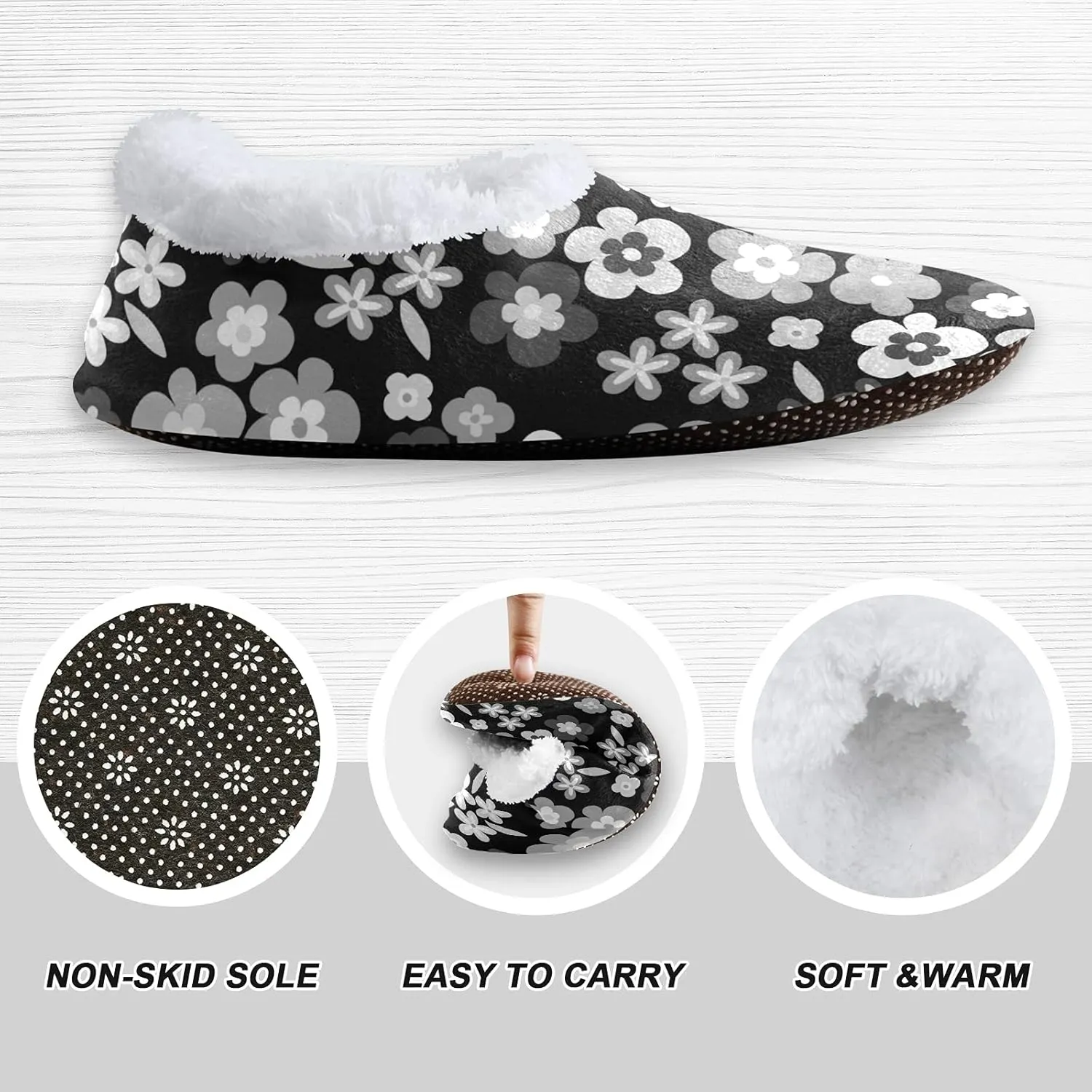 Poeticcity Unisex Fuzzy House Slippers, Warm Fur Lining Shoes, Non-Slip Memory Foam Slippers M-XXL