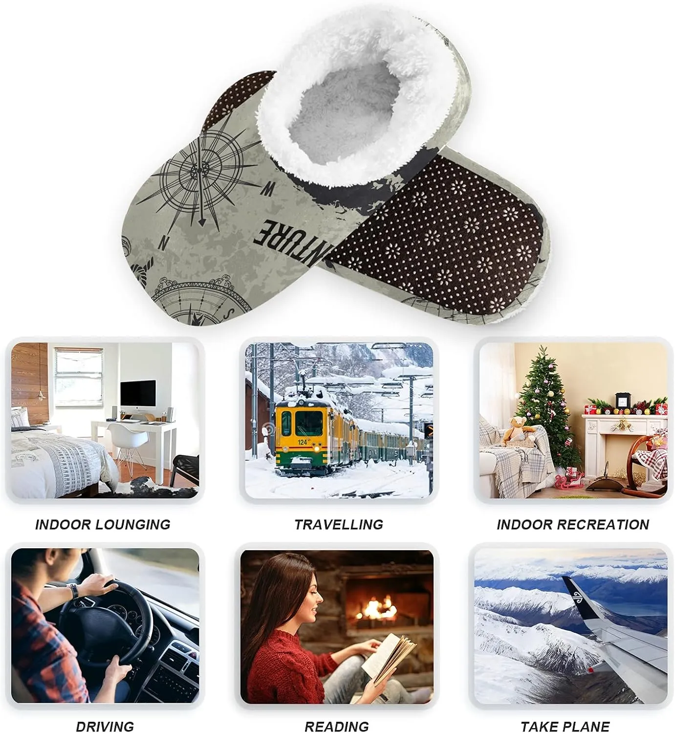 Poeticcity Unisex Fuzzy House Slippers, Warm Fur Lining Shoes, Non-Slip Memory Foam Slippers M-XXL