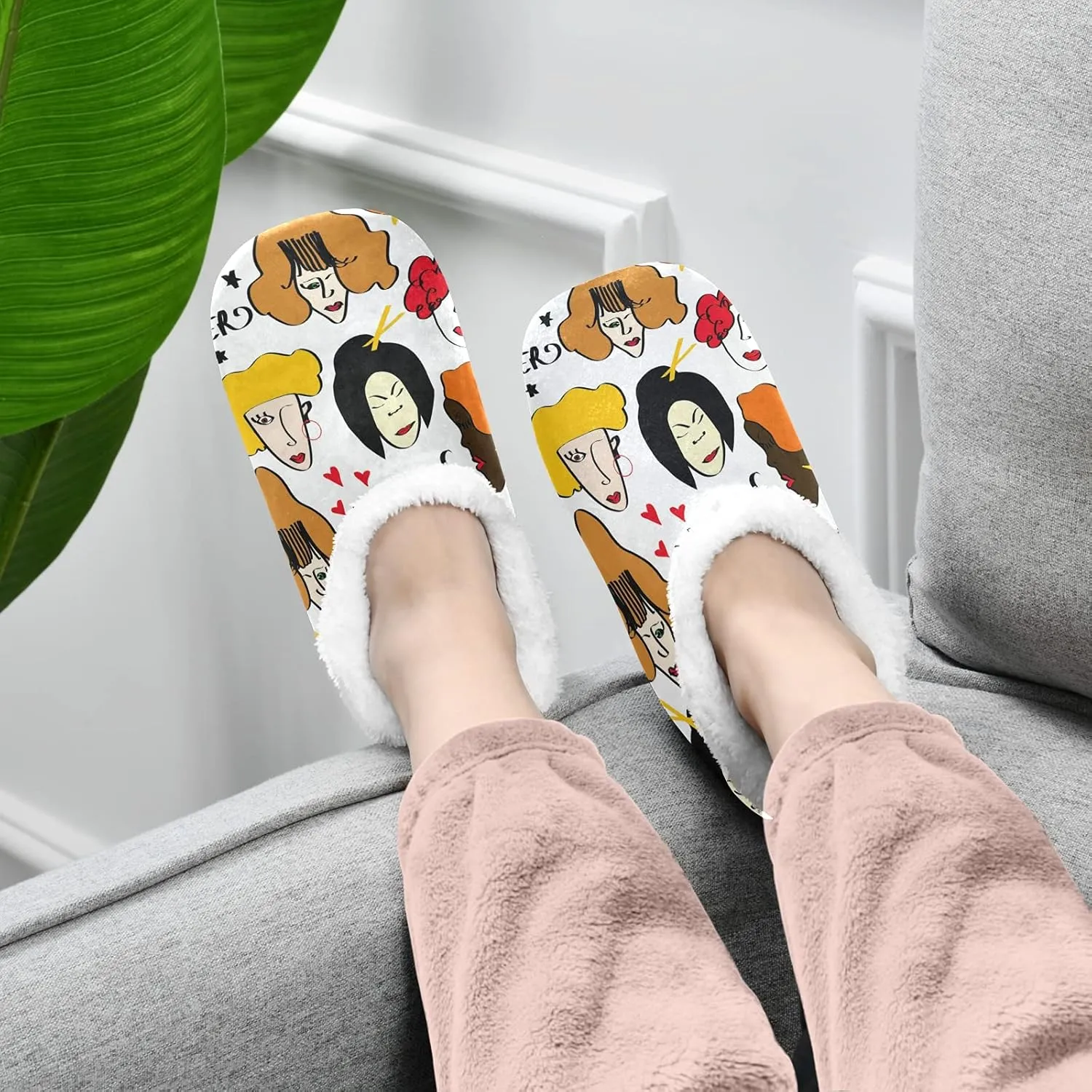 Poeticcity Unisex Fuzzy House Slippers, Warm Fur Lining Shoes, Non-Slip Memory Foam Slippers M-XXL