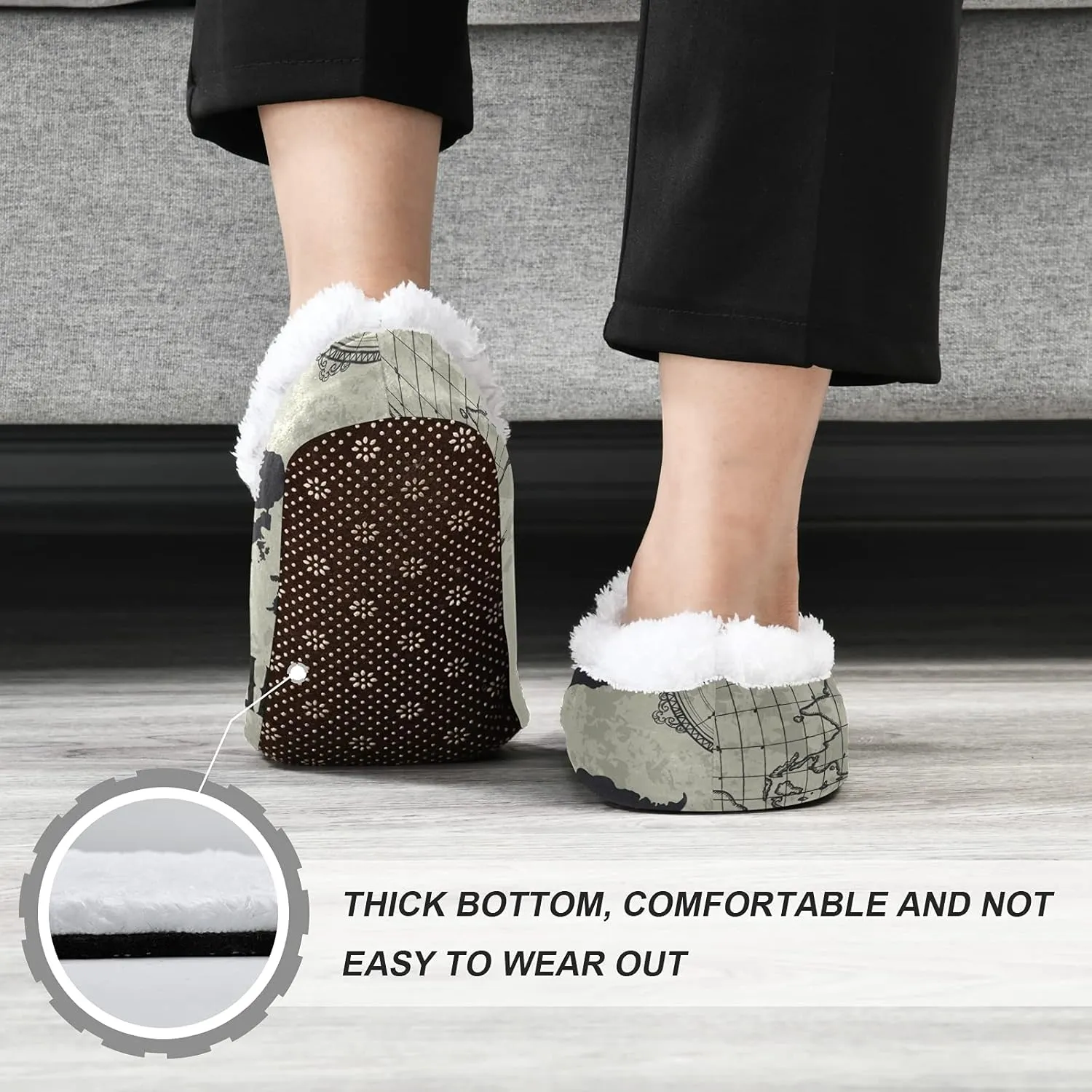 Poeticcity Unisex Fuzzy House Slippers, Warm Fur Lining Shoes, Non-Slip Memory Foam Slippers M-XXL