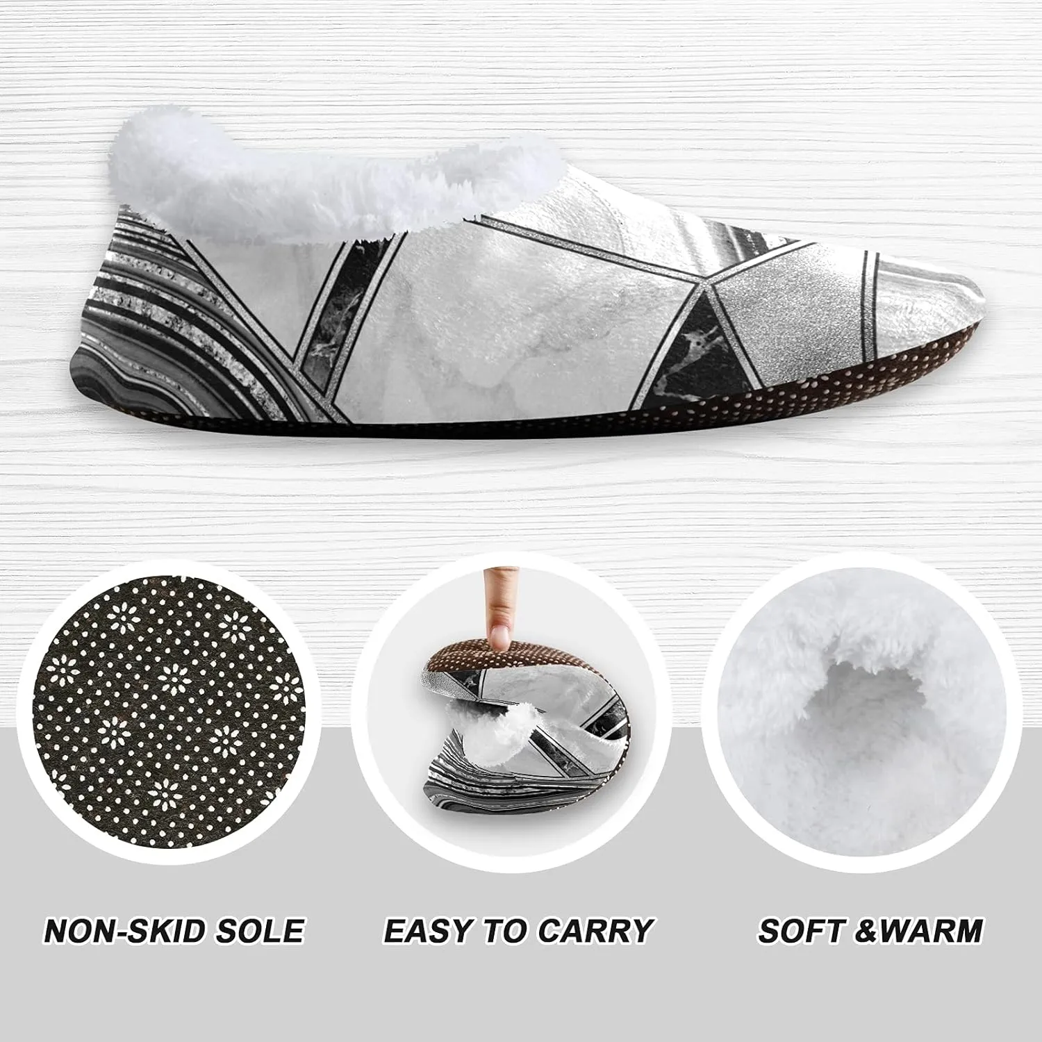 Poeticcity Unisex Fuzzy House Slippers, Warm Fur Lining Shoes, Non-Slip Memory Foam Slippers M-XXL