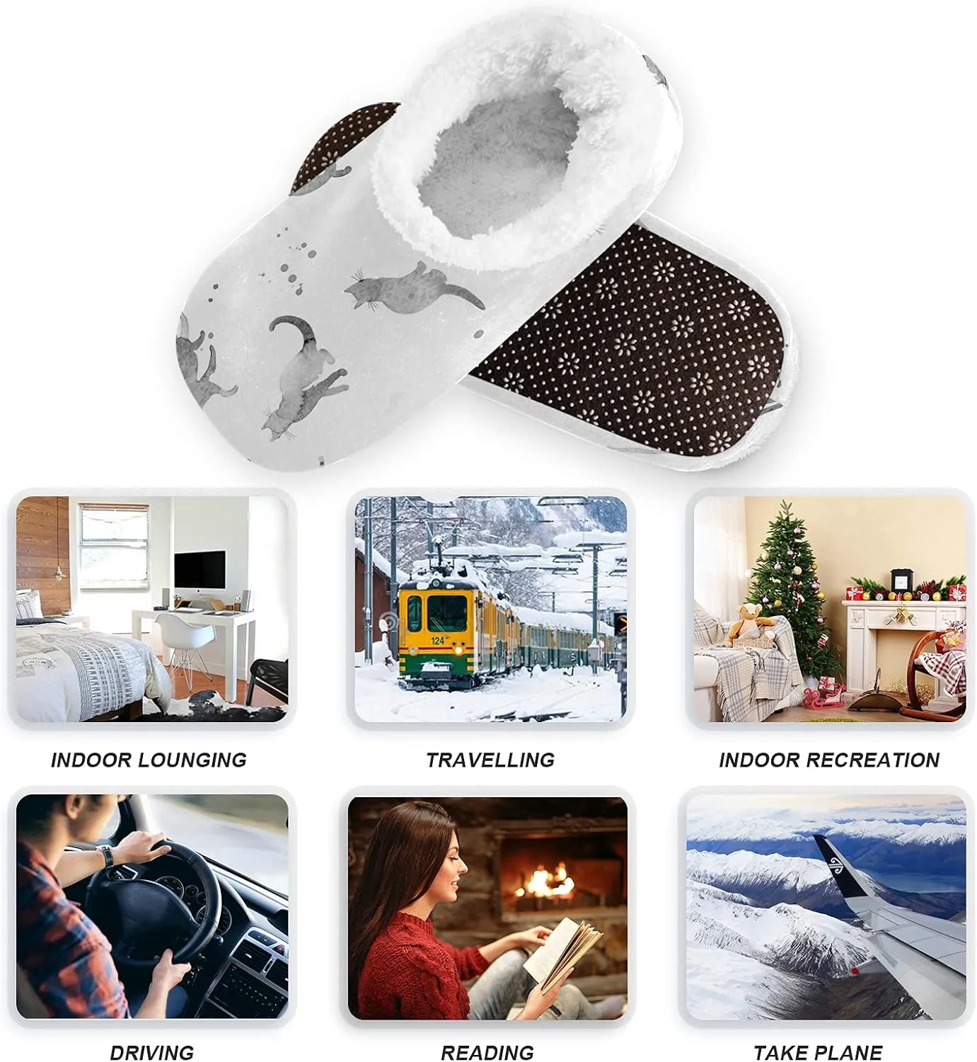 Poeticcity Unisex Fuzzy House Slippers, Warm Fur Lining Shoes, Non-Slip Memory Foam Slippers M-XXL