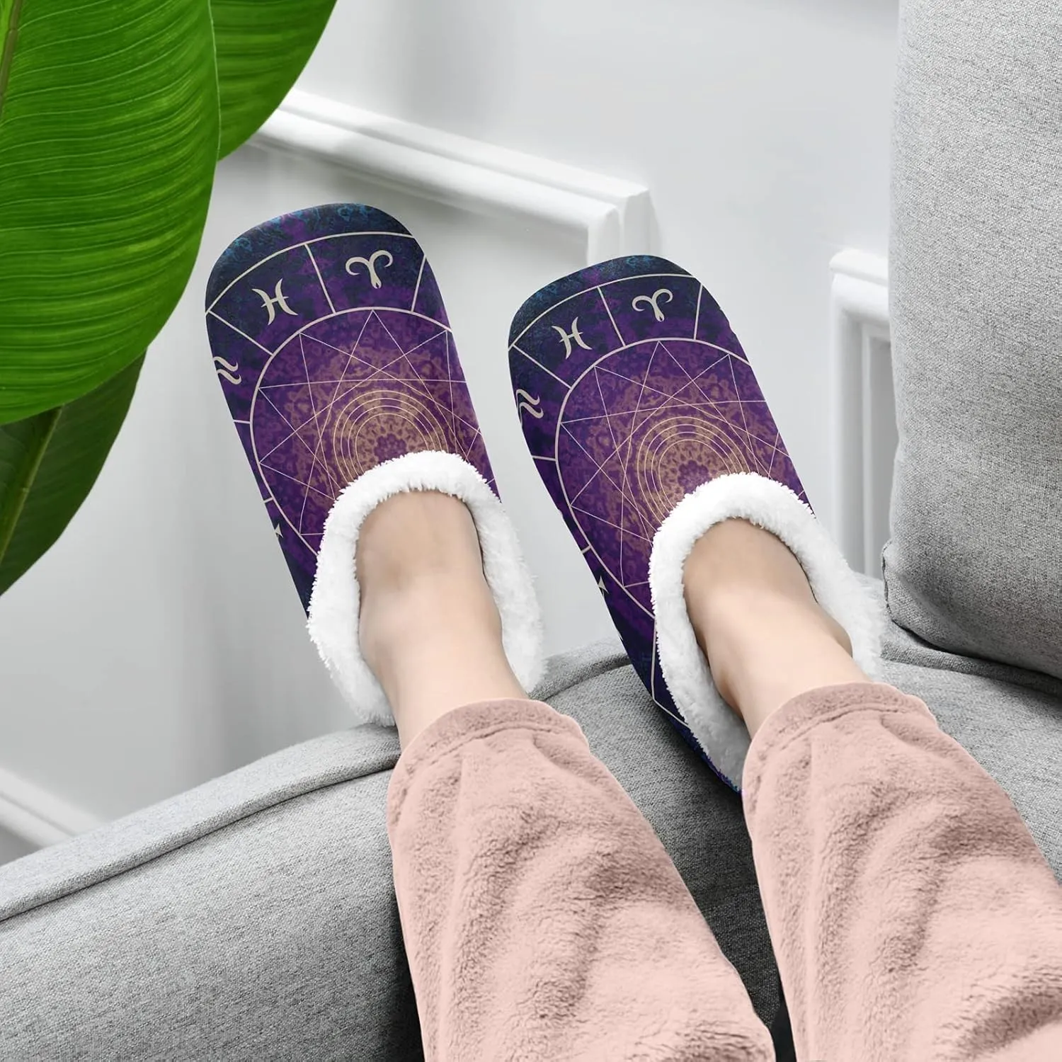 Poeticcity Unisex Fuzzy House Slippers, Warm Fur Lining Shoes, Non-Slip Memory Foam Slippers M-XXL