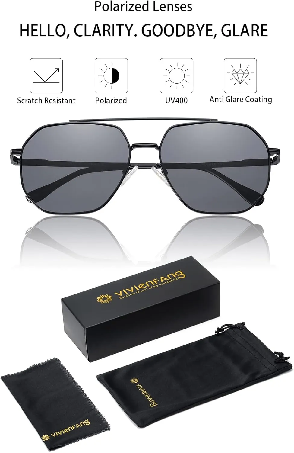 Polarized Aviator Sunglasses for Men Women Trendy 2025, Retro Hexagonal Sun Glasses UV Protection Shades VF2207