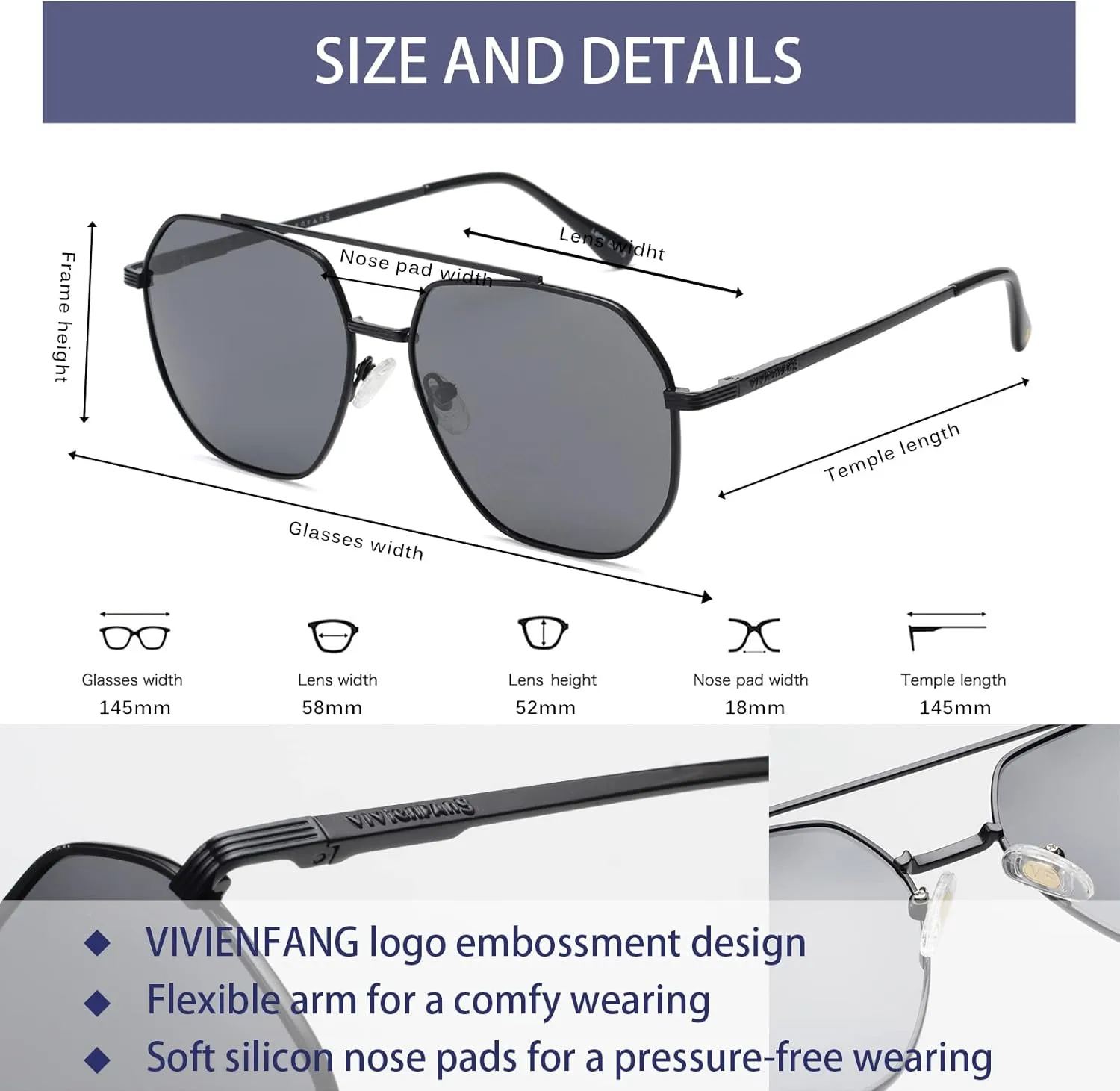 Polarized Aviator Sunglasses for Men Women Trendy 2025, Retro Hexagonal Sun Glasses UV Protection Shades VF2207