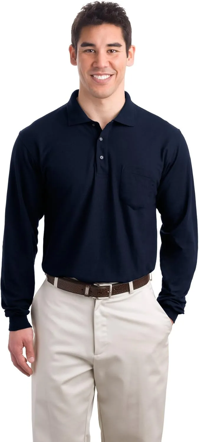Port Authority Long Sleeve Silk Touch Polo with Pocket