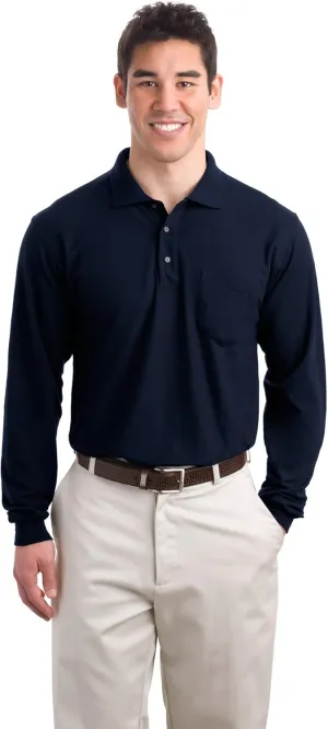 Port Authority Long Sleeve Silk Touch Polo with Pocket