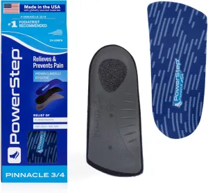 PowerStep Pinnacle 3/4 Insoles, Orthotic Insole for Tight Shoes, Plantar Fasciitis Relief, Arch Supports Orthotic Insoles for Women and Men, Made in The USA (M10-10.5 / Women's 12)