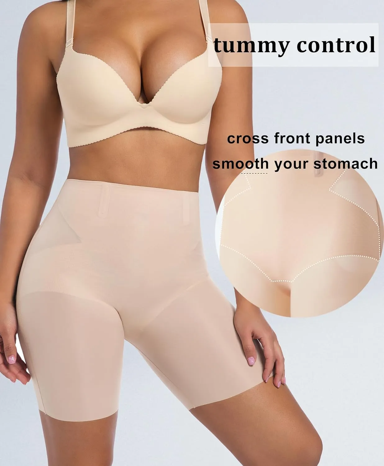 PRETTYWELL Womens Shapewear Shorts Mid-Waist Tummy Control Butt Lift Slip Shorts for Dresses,Seamless no Roll Thigh Slimmer