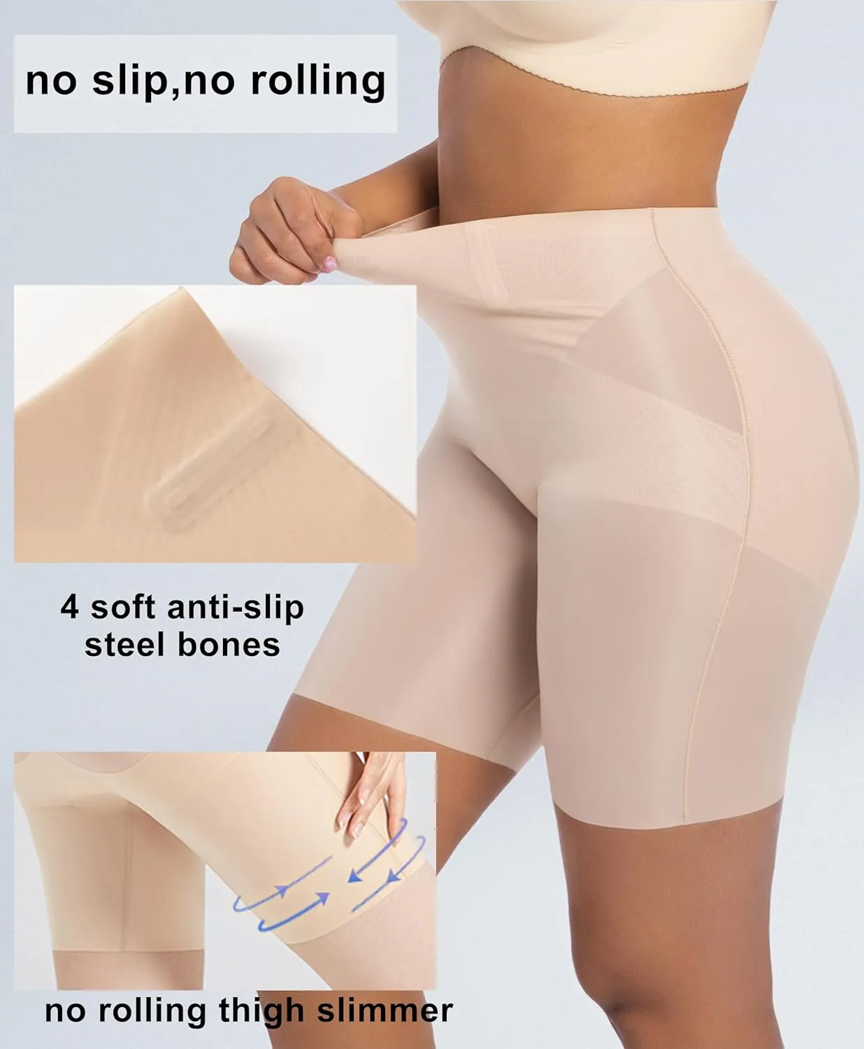PRETTYWELL Womens Shapewear Shorts Mid-Waist Tummy Control Butt Lift Slip Shorts for Dresses,Seamless no Roll Thigh Slimmer