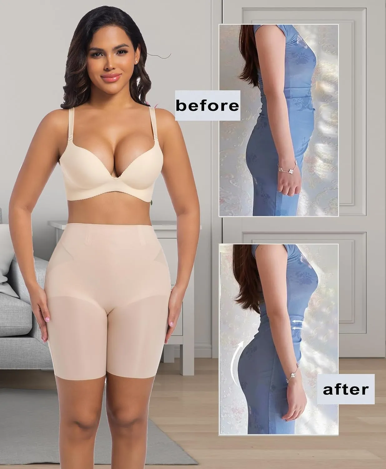 PRETTYWELL Womens Shapewear Shorts Mid-Waist Tummy Control Butt Lift Slip Shorts for Dresses,Seamless no Roll Thigh Slimmer