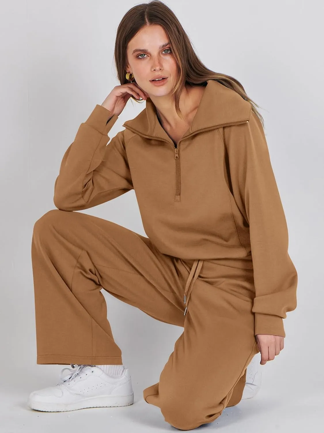 Prinbara Women 2 Piece Outfits Lounge Sets 2024 Winter Oversized Sweatshirt Wide Leg Pant Casual Matching Sweat Set Tracksuit