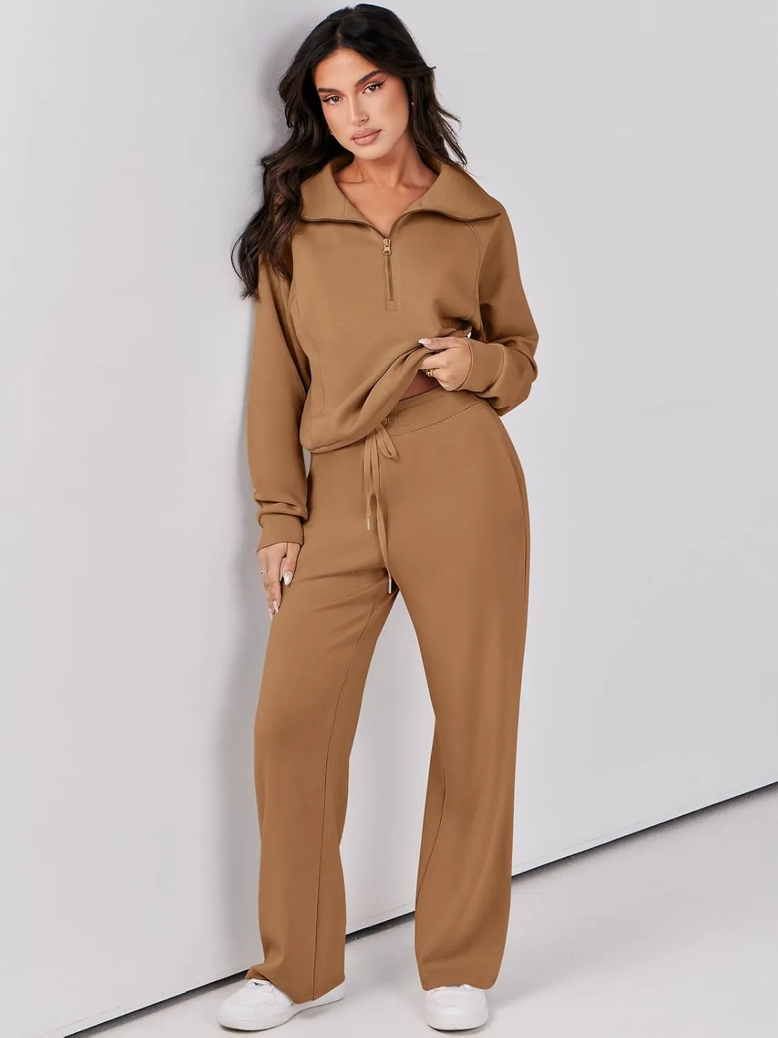Prinbara Women 2 Piece Outfits Lounge Sets 2024 Winter Oversized Sweatshirt Wide Leg Pant Casual Matching Sweat Set Tracksuit