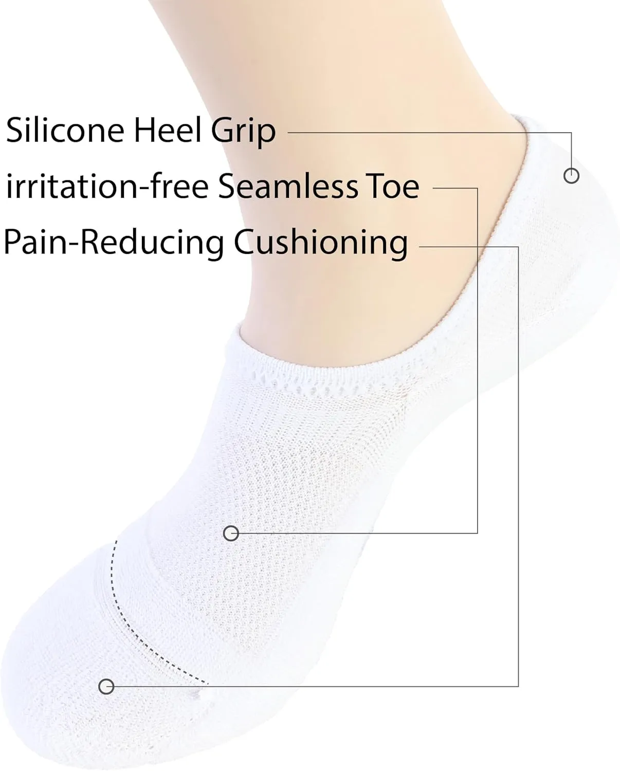 Pro Mountain Seamless No Show Socks Wide Toe Box For Health Bunion Unisex Size S to L Cotton Cushion Footies