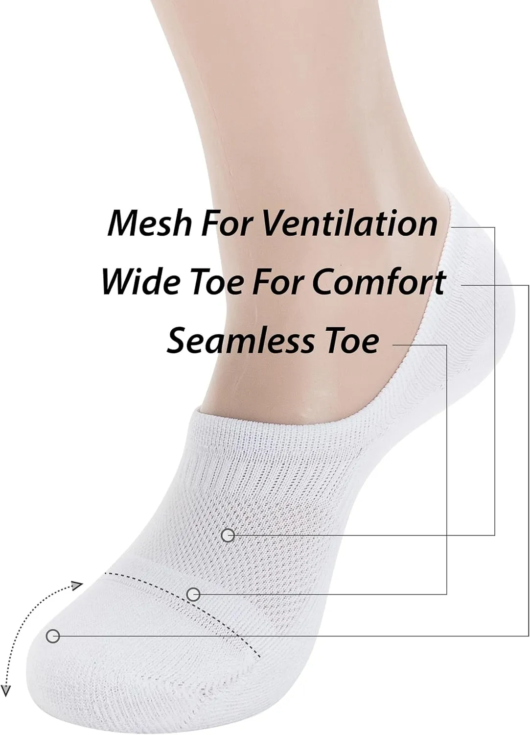 Pro Mountain Seamless No Show Socks Wide Toe Box For Health Bunion Unisex Size S to L Cotton Cushion Footies