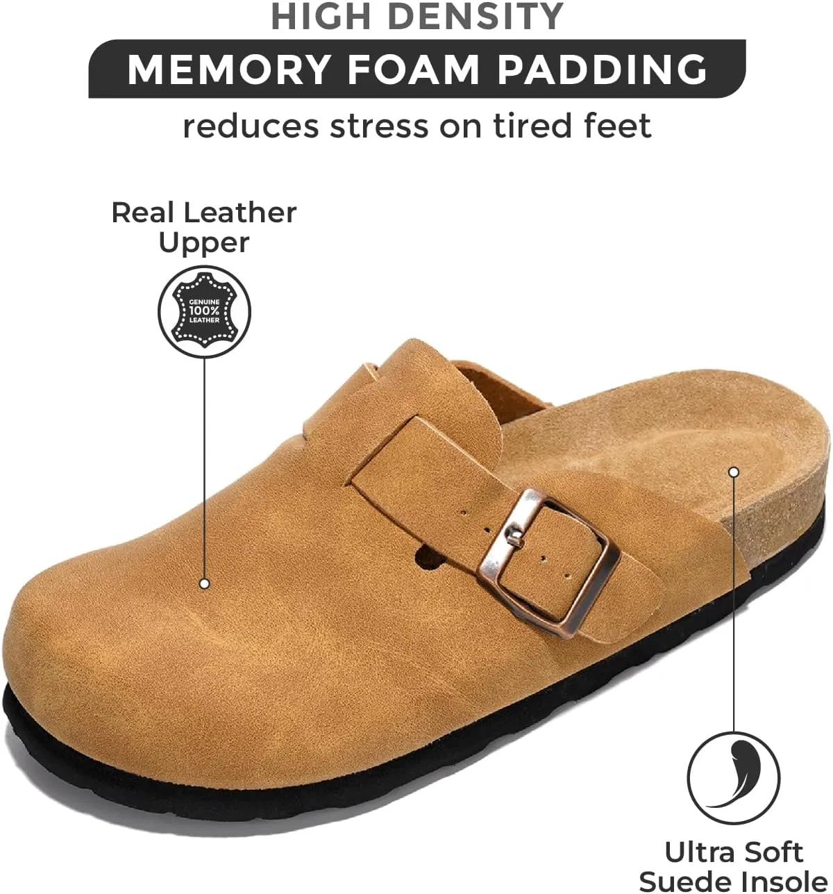 Project Cloud Genuine Leather Footbed Clogs for Women - Memory Foam Arch Support Slippers for Women - Trendy Slip-ons Women's Mules & Clogs Sandals (Benton)
